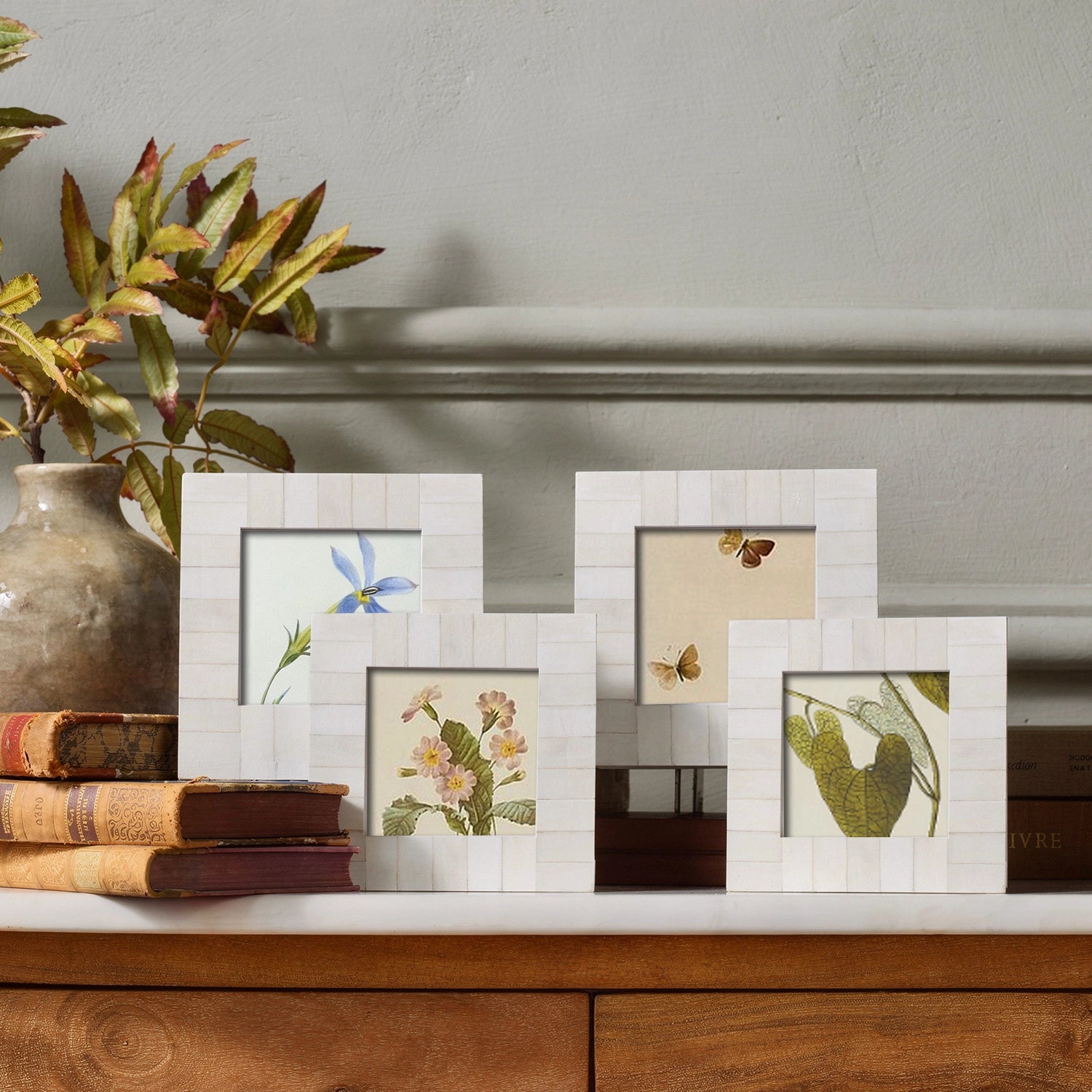 Baby Picture Frames Classic Pattern Bone Inlay Combo 4"x4", White