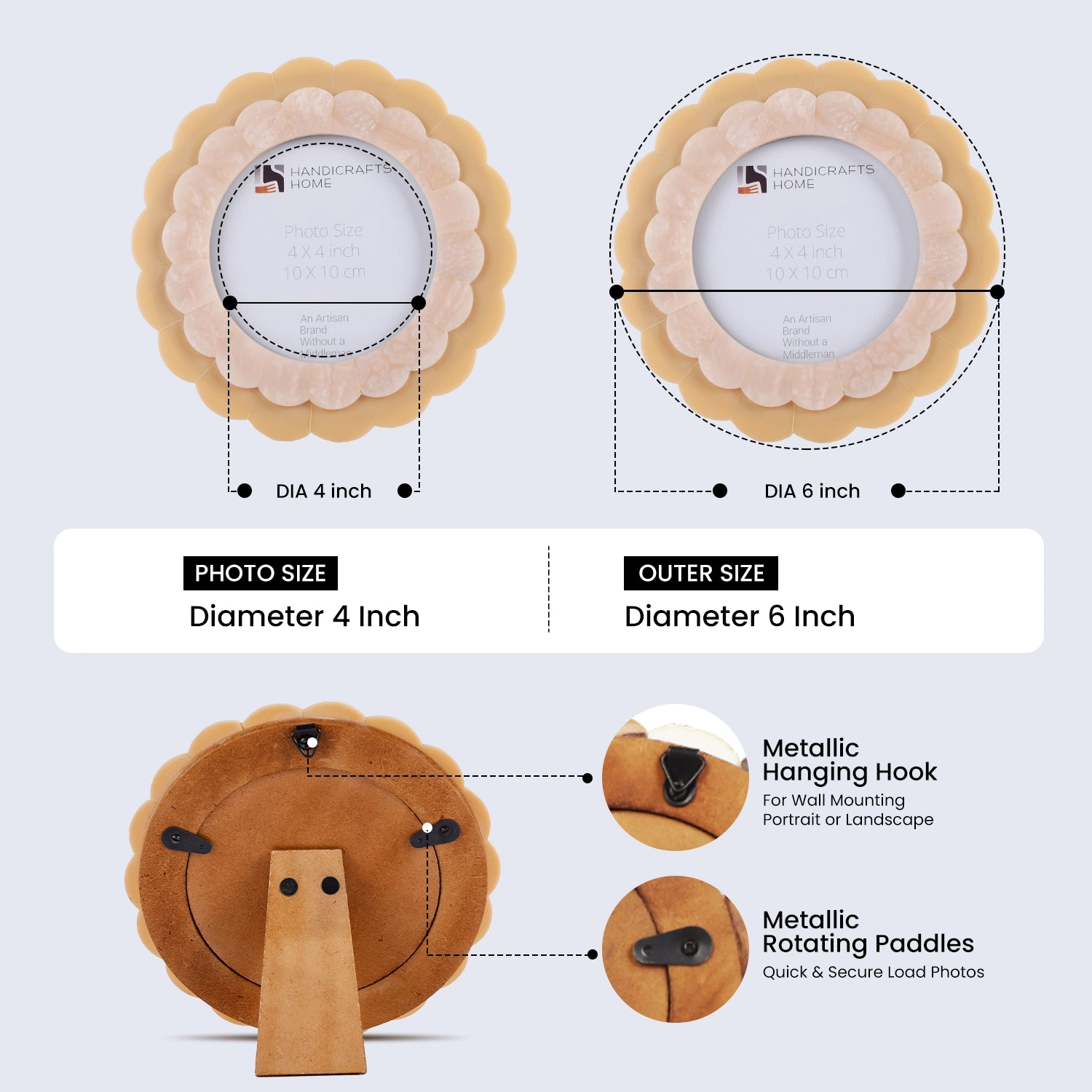 4x4” Baby Picture Frame – Scalloped Latte Shell Resin Inlay Collection