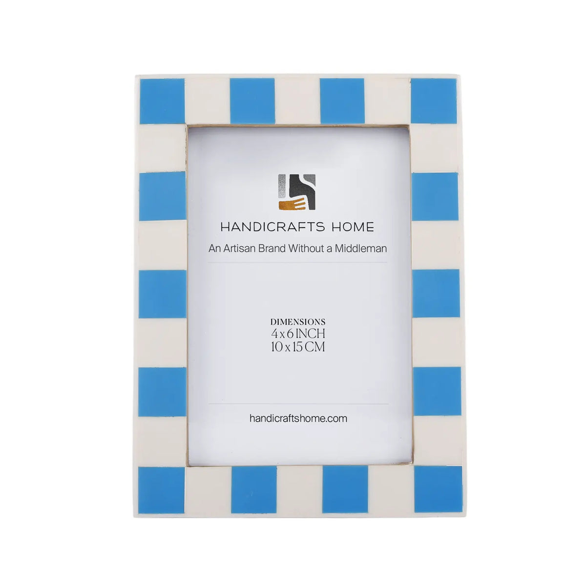 Handmade Checkered Picture Frame - Turq & White Resin Inlay - 4x4 4x6 5x7 8x10, for tabletop or wall display