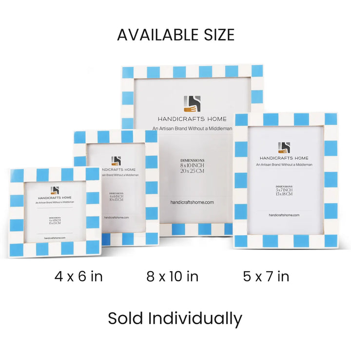 Handmade Checkered Picture Frame - Turq & White Resin Inlay - 4x4 4x6 5x7 8x10, for tabletop or wall display