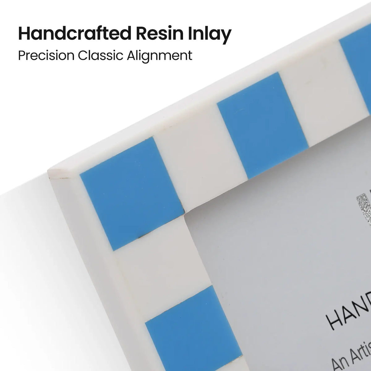 Handmade Checkered Picture Frame - Turq & White Resin Inlay - 4x4 4x6 5x7 8x10, for tabletop or wall display