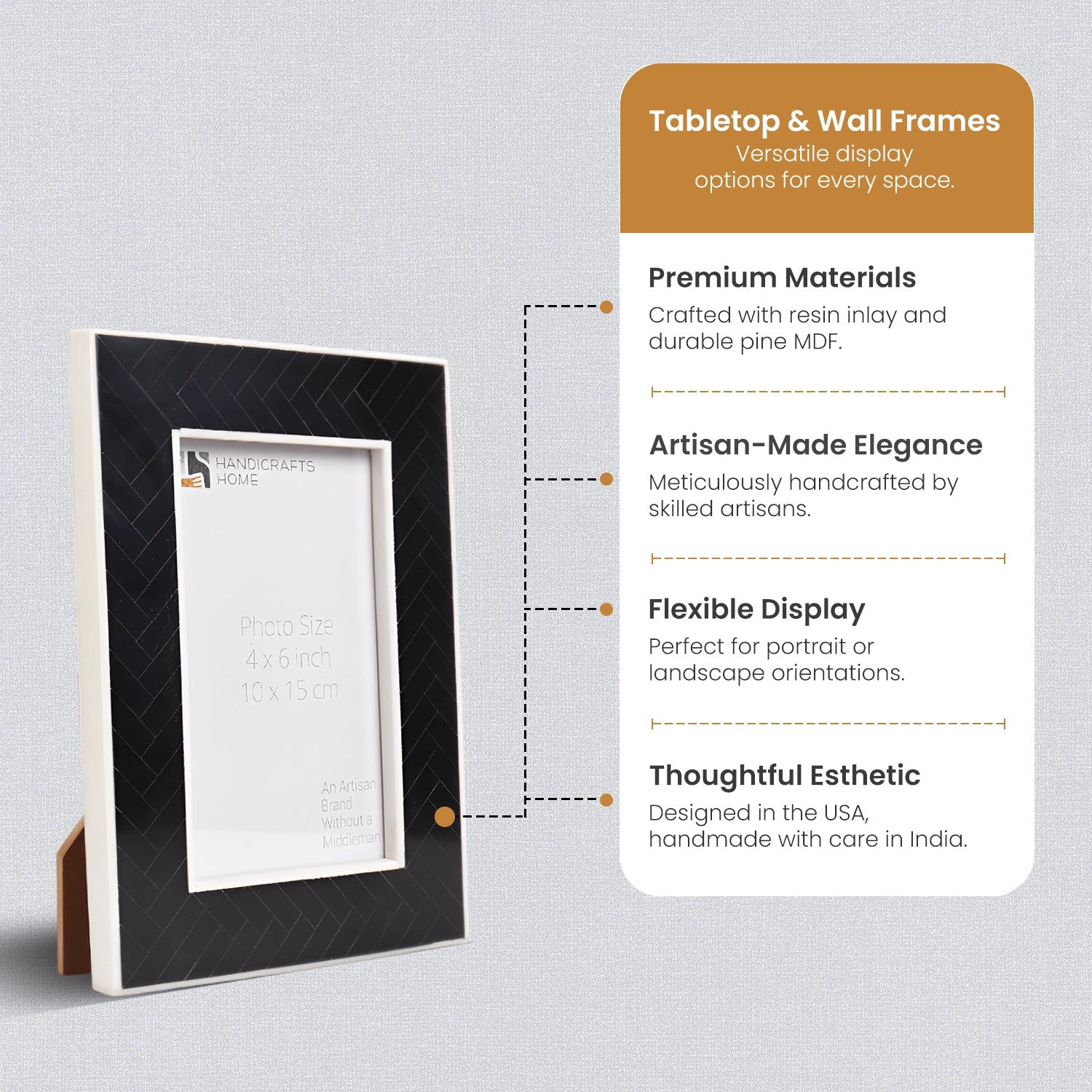 Picture Frames Chevron Pattern Collection Resin Inlay, Black-White-4x6 , 5x7"