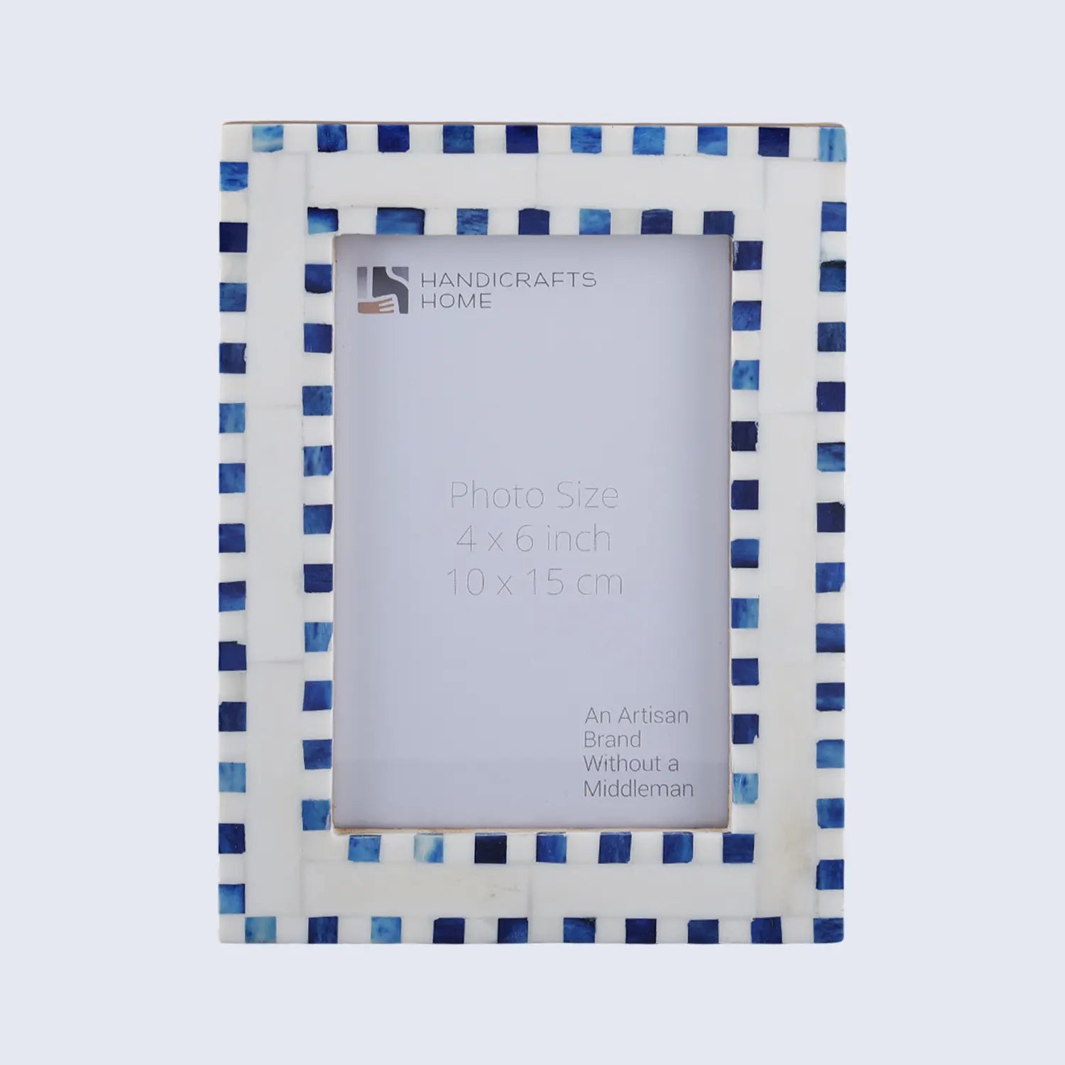 Handmade Bone Inlay Blue Picture Frame - Checkered Pattern in 4x6 & 5x7