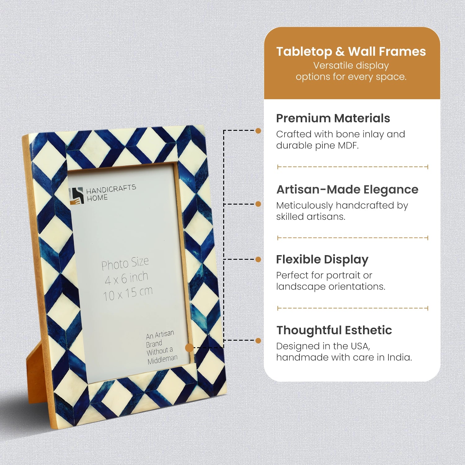 Blue & White Diamond Pattern Bone Inlay Picture Frame - 4x6 & 5x7