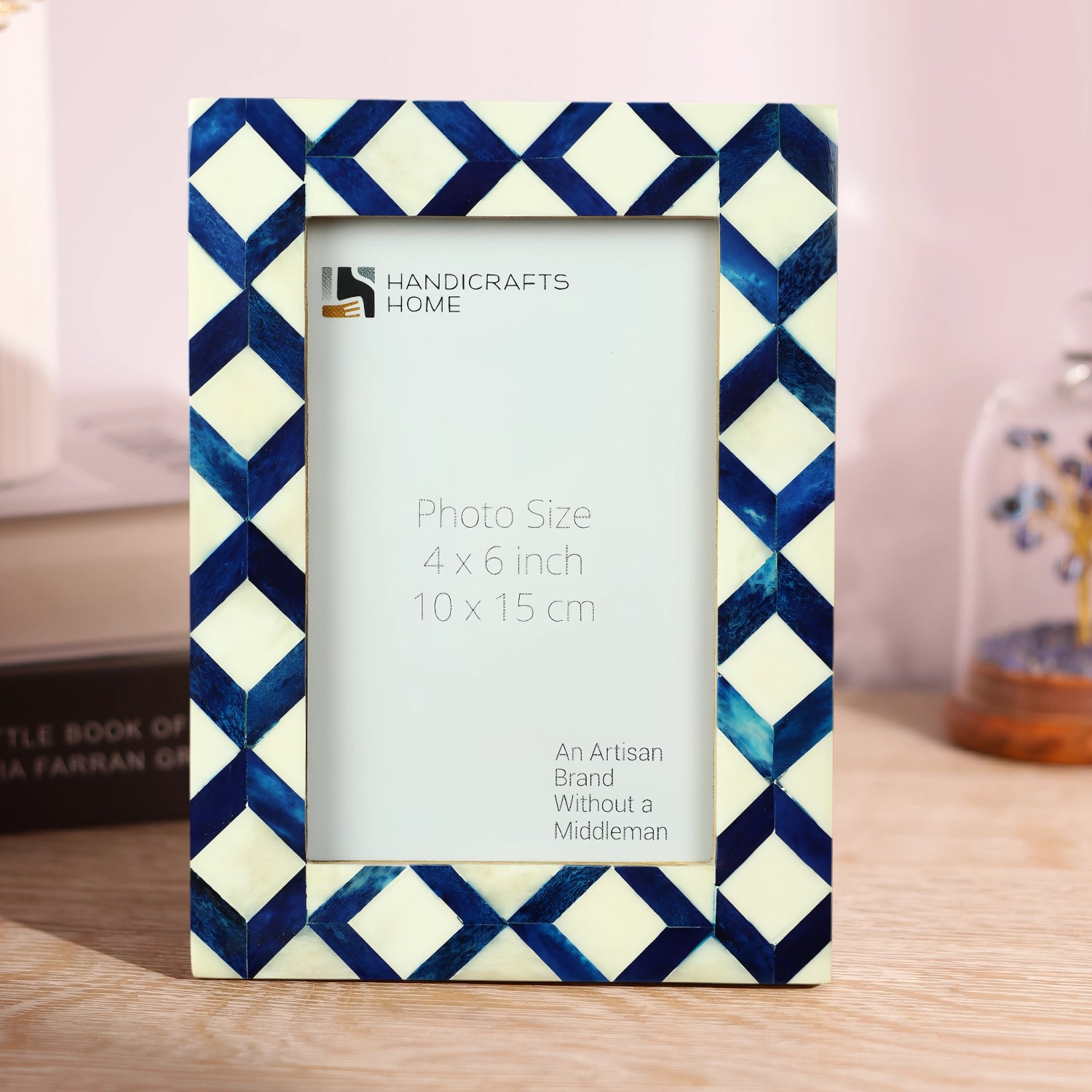 Blue & White Diamond Pattern Bone Inlay Picture Frame - 4x6 & 5x7