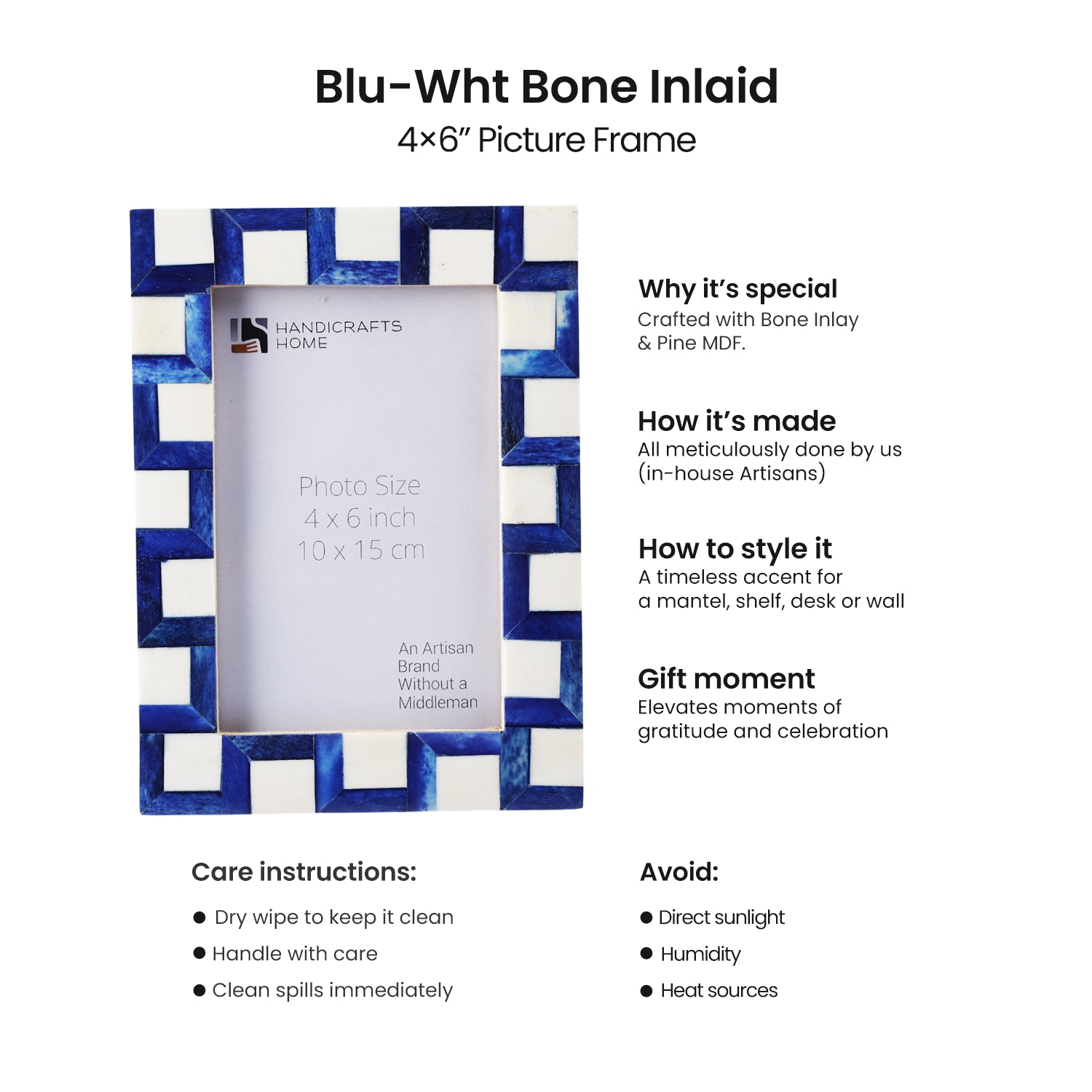 Picture Frames Esher Cube Bone Inlay Collection, Blue-White, 4x6, 5x7