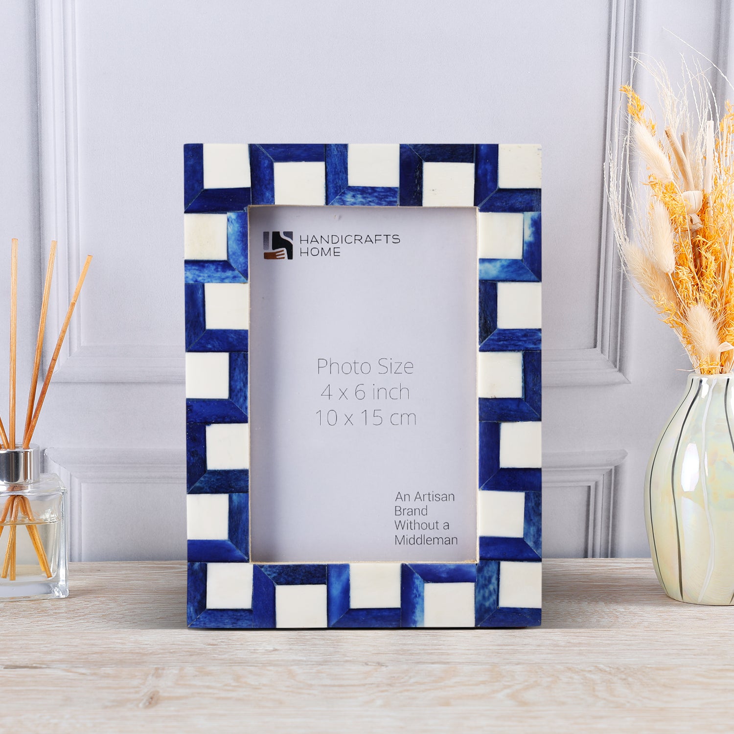Picture Frames Esher Cube Bone Inlay Collection, Blue-White, 4x6, 5x7