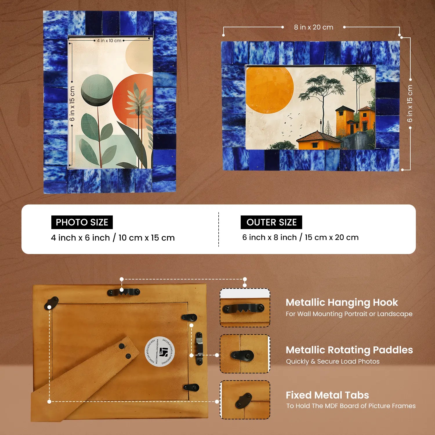 Classic Blue Picture Frame- Bone Inlay & Wood in 4x6