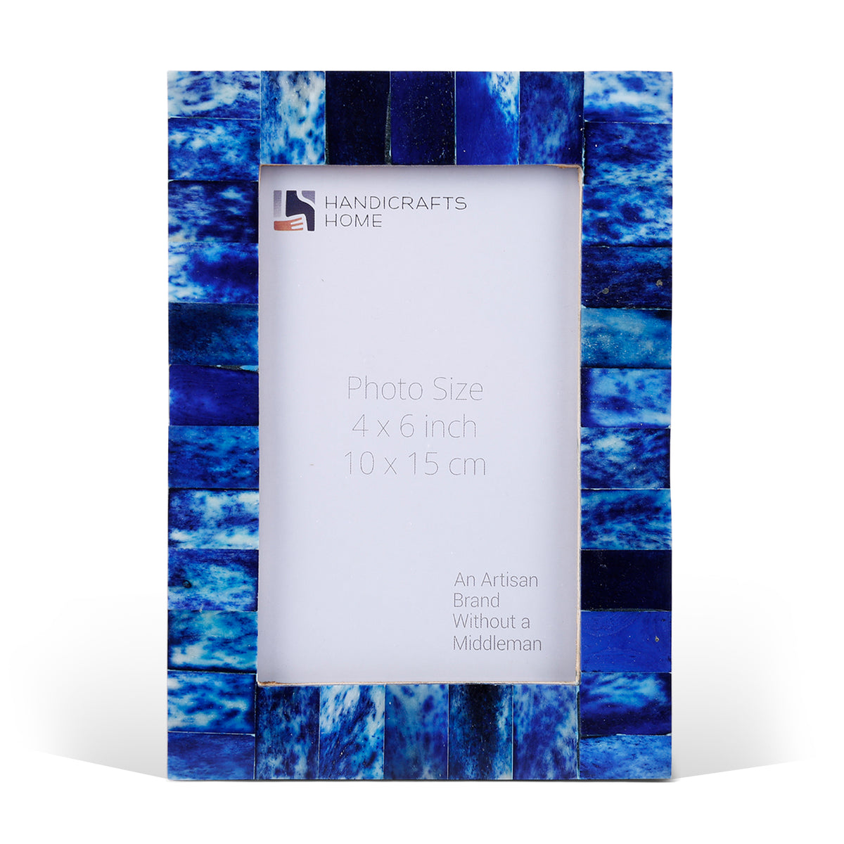 Handmade Picture Frame Classic Collection Bone Inlay Blue – 4x6", for tabletop or wall display