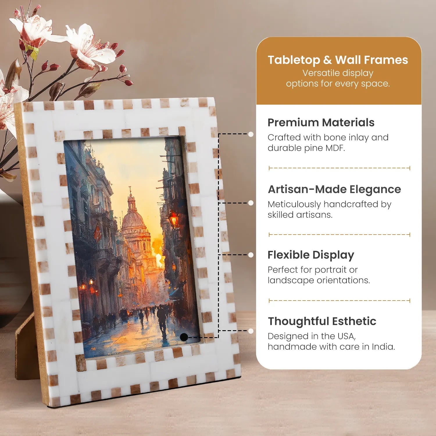 Picture Frame Checkered Collection Bone Inlay Brown in 4x6 & 5x7