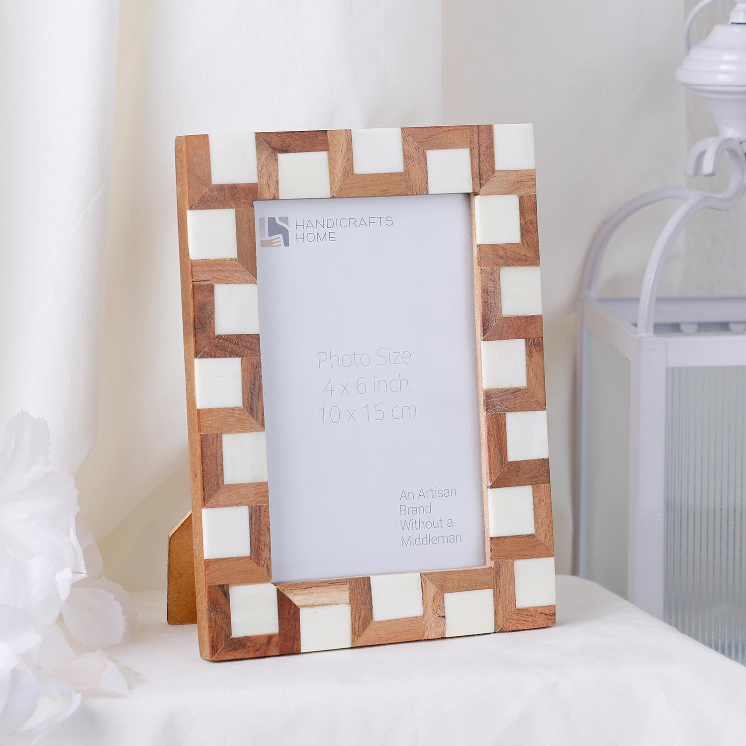 Escher Cube Bone Inlay Picture Frame - Brown & White in 4x6 & 5x7