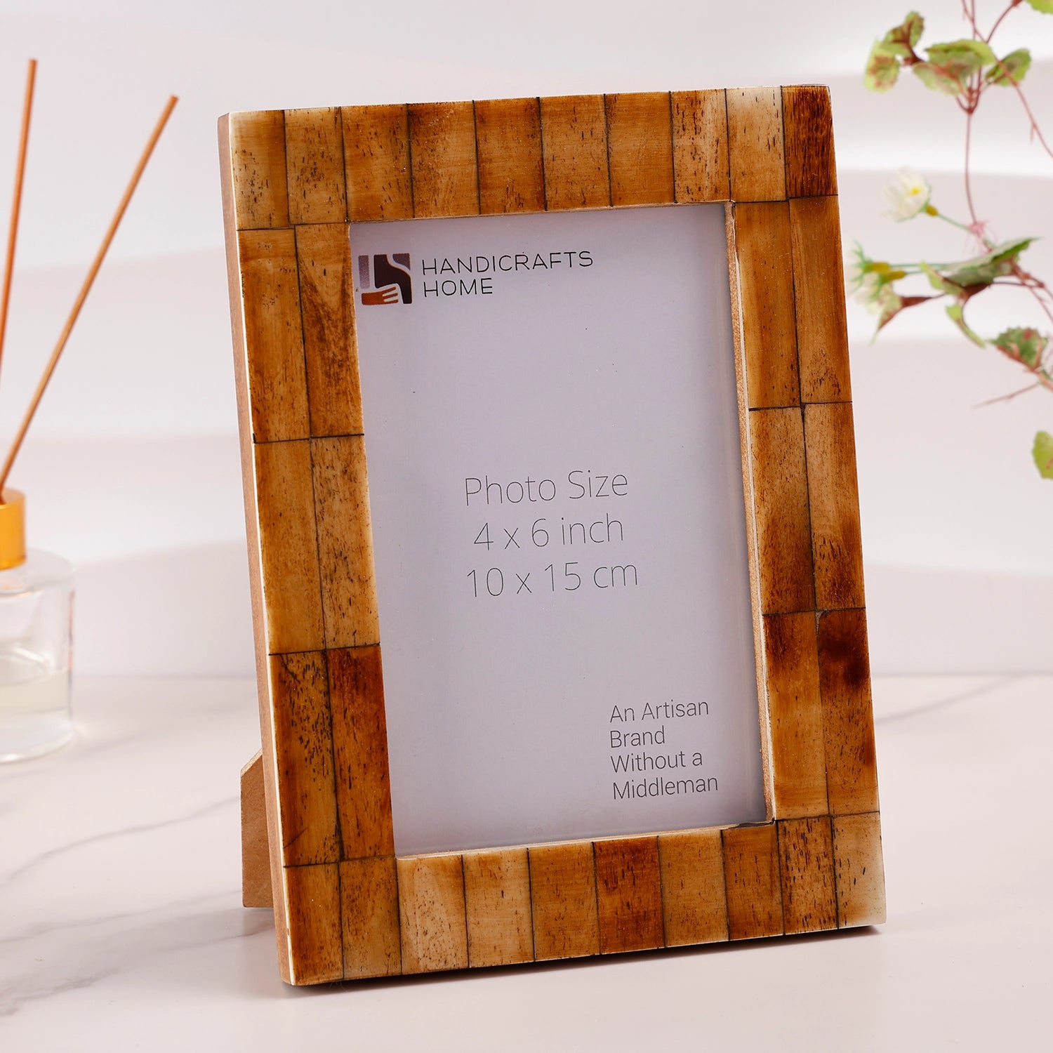 Antique Tile Brown Bone Inlay Frame - Desk & Wall Display, 2 Sizes