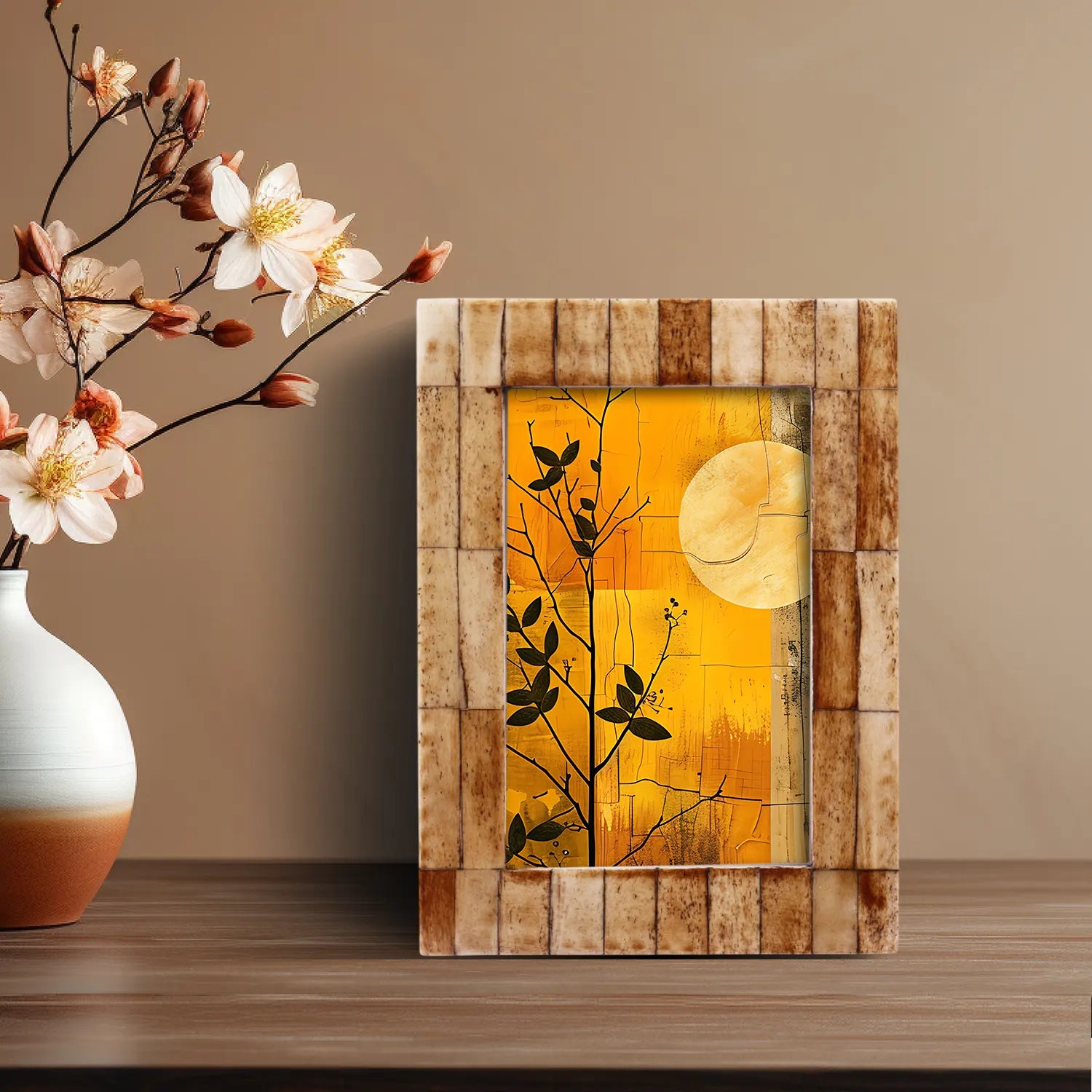 Picture Frame Antique Collection Bone Inlay Brown in 4x6 & 5x7