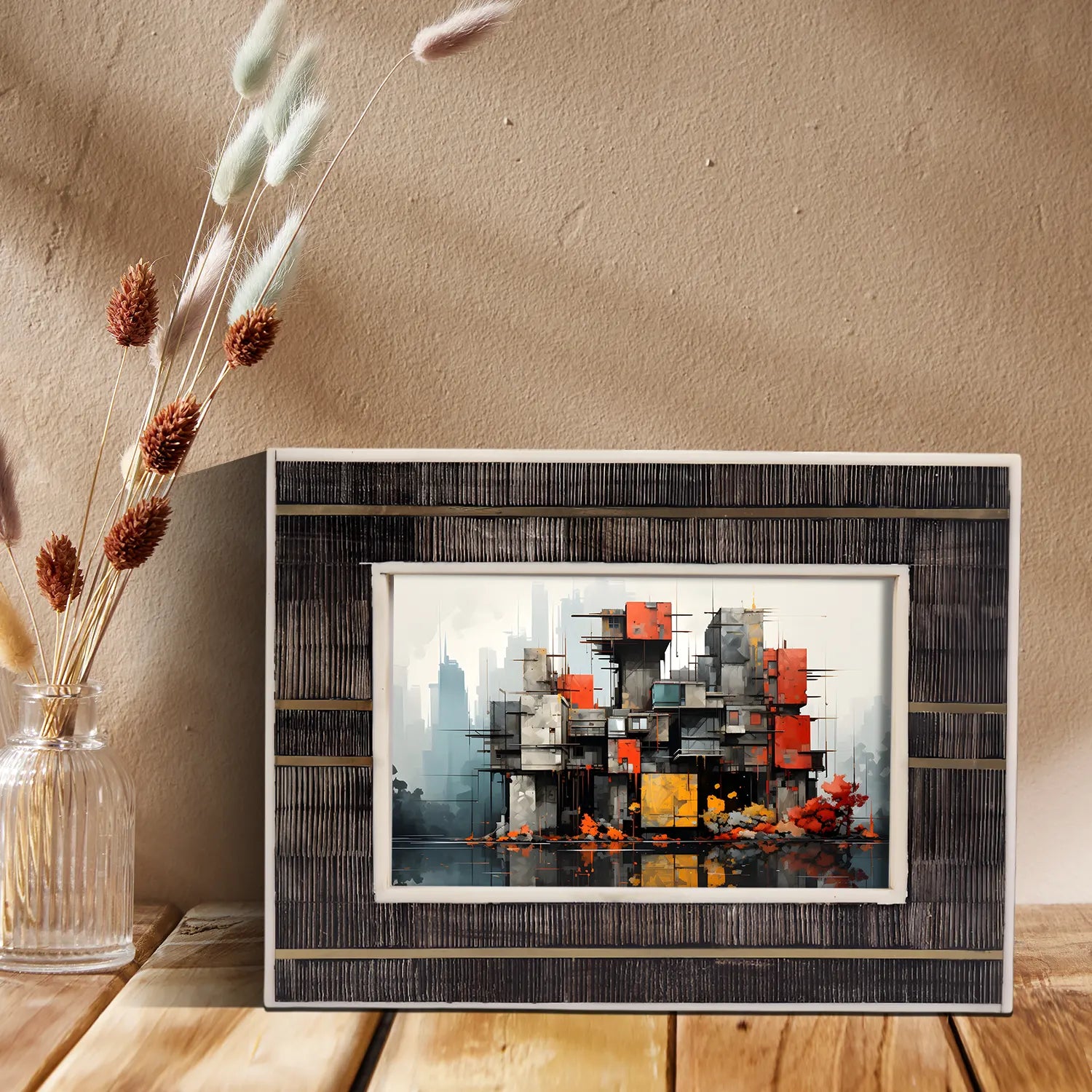 Horn Inlay & Resin Inlay Shagrin Picture Photo Frames Brown, 4x6 5x7