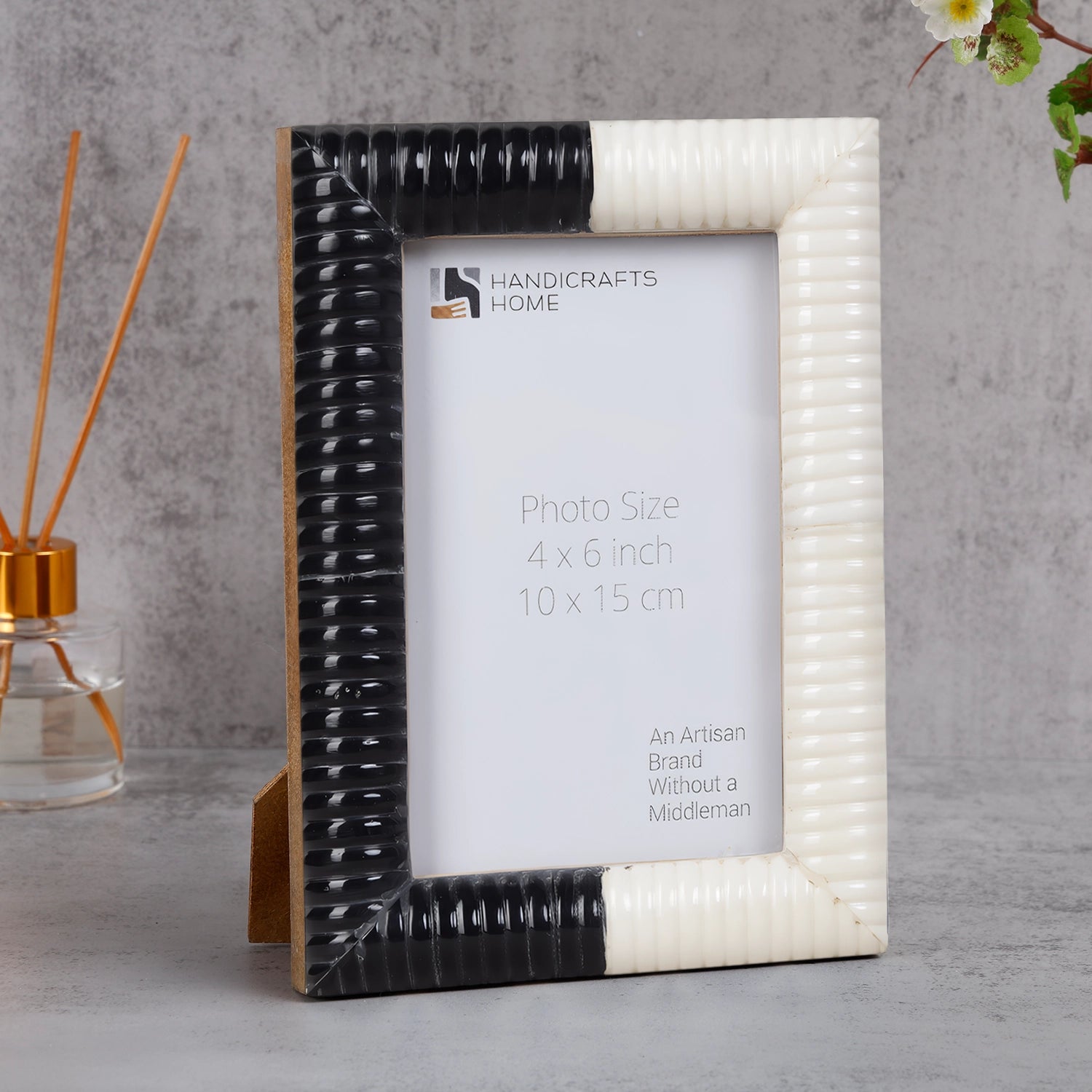 Ridged Black & White Bone & Resin Inlay Picture Frame- 4x6 & 5x7