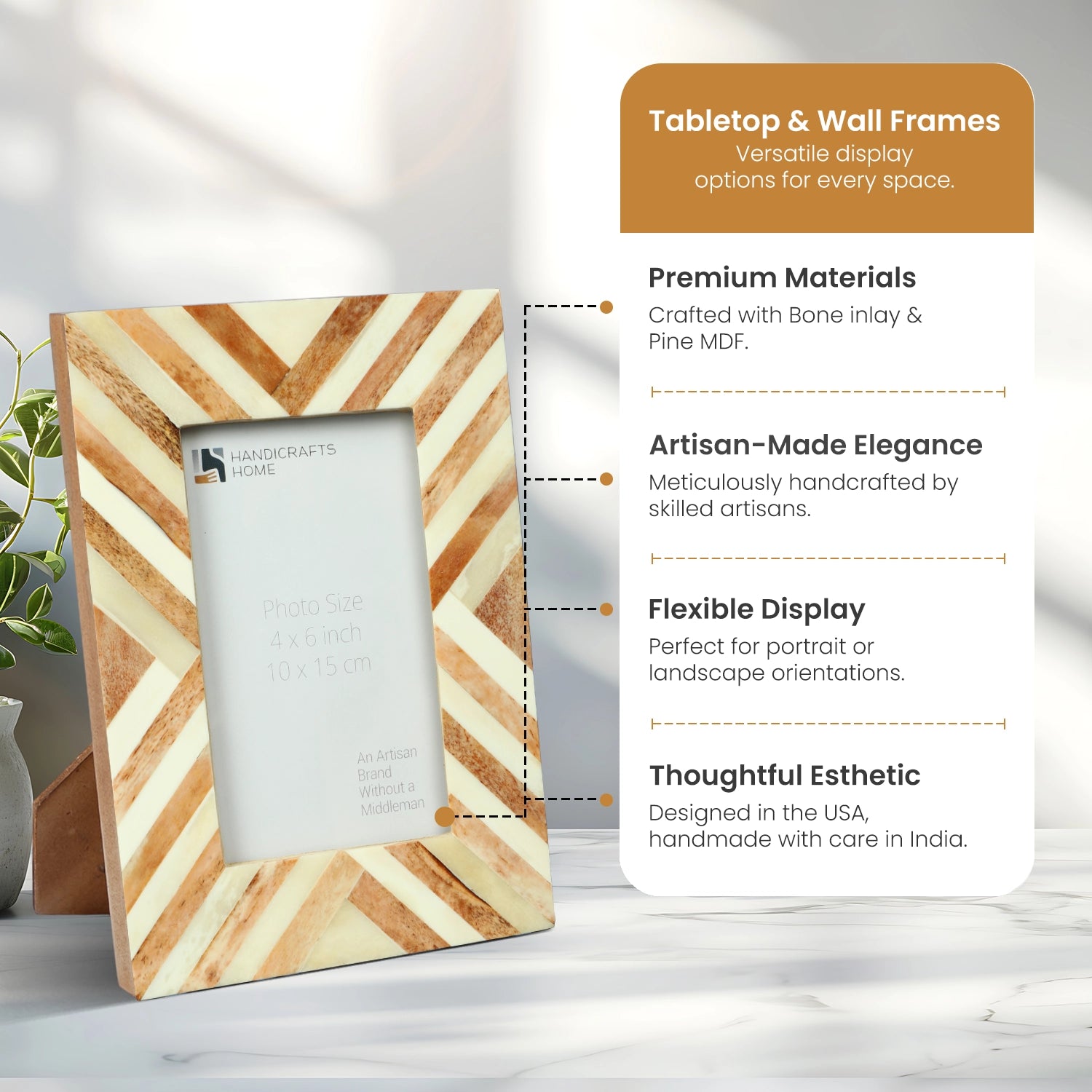 Chevron Bone Inlay Picture Frame 4x6 & 5x7, Brown