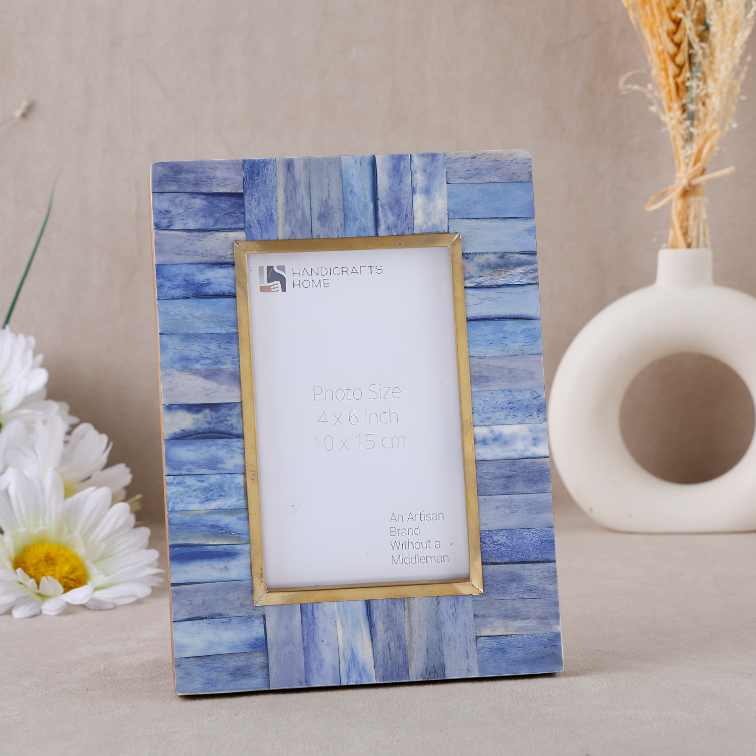Classic Brass Bone Inlay Picture Frames - Blue, 4x6 & 5x7 Sizes