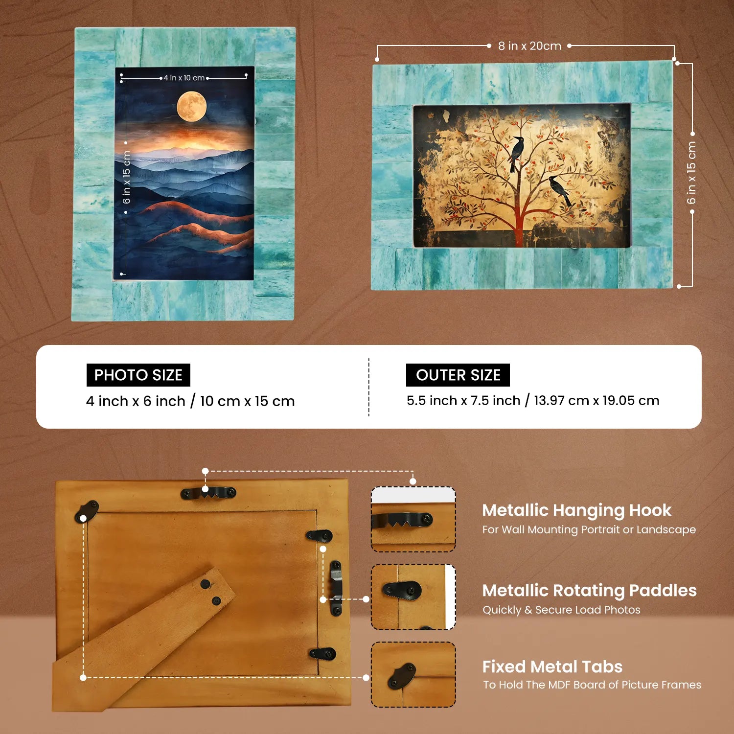 Classic Green Picture Frame- Bone Inlay & Wood in 4x6