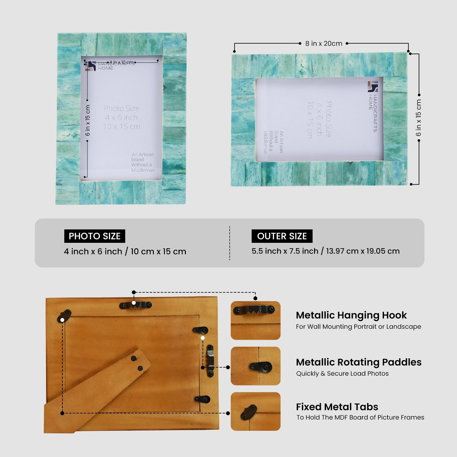 Classic Green Picture Frame- Bone Inlay & Wood in 4x6