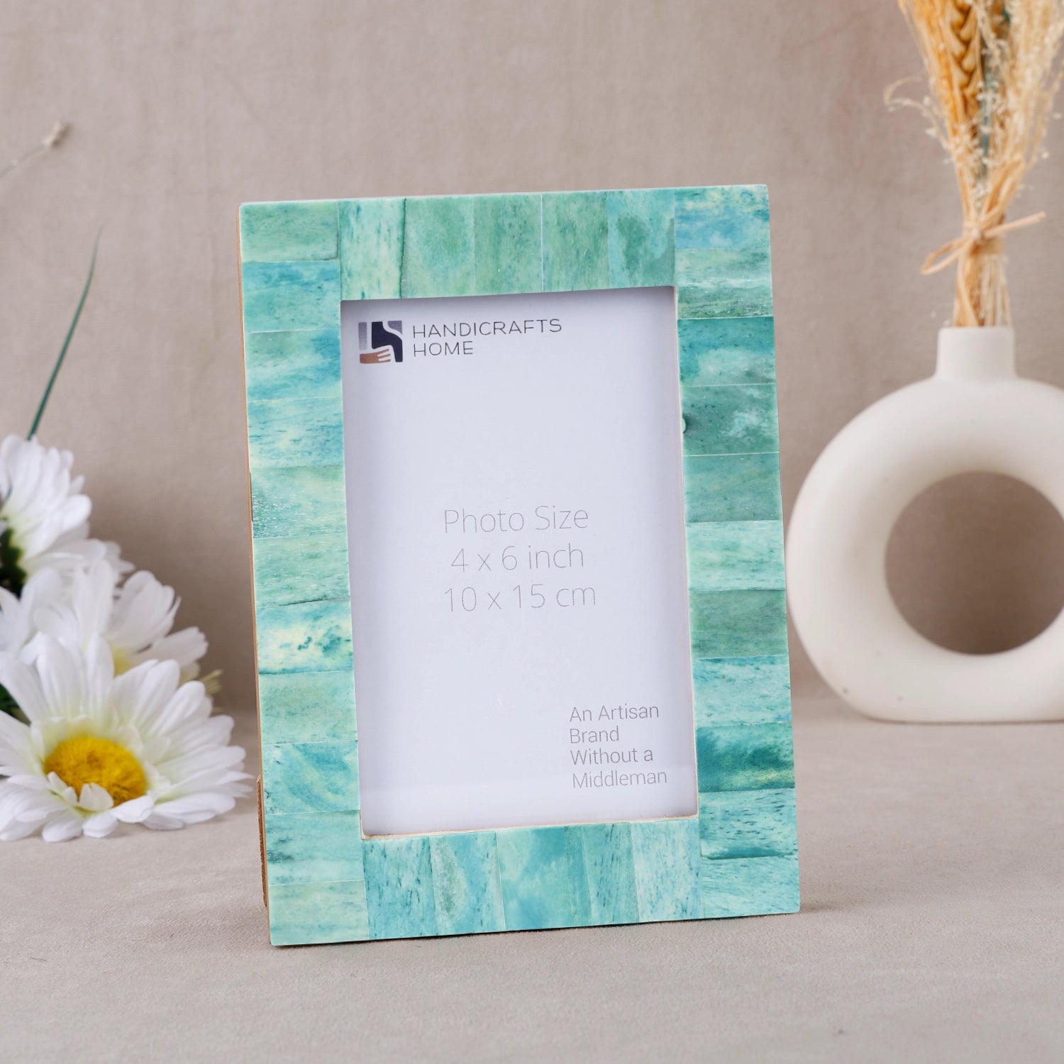 Classic Green Picture Frame- Bone Inlay & Wood in 4x6