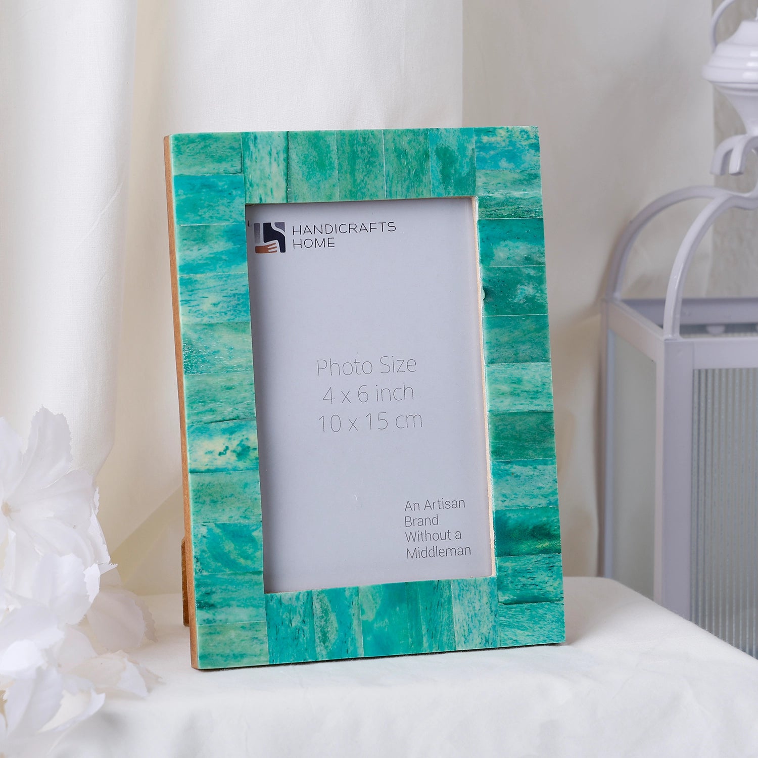 Classic Green Picture Frame- Bone Inlay & Wood in 4x6