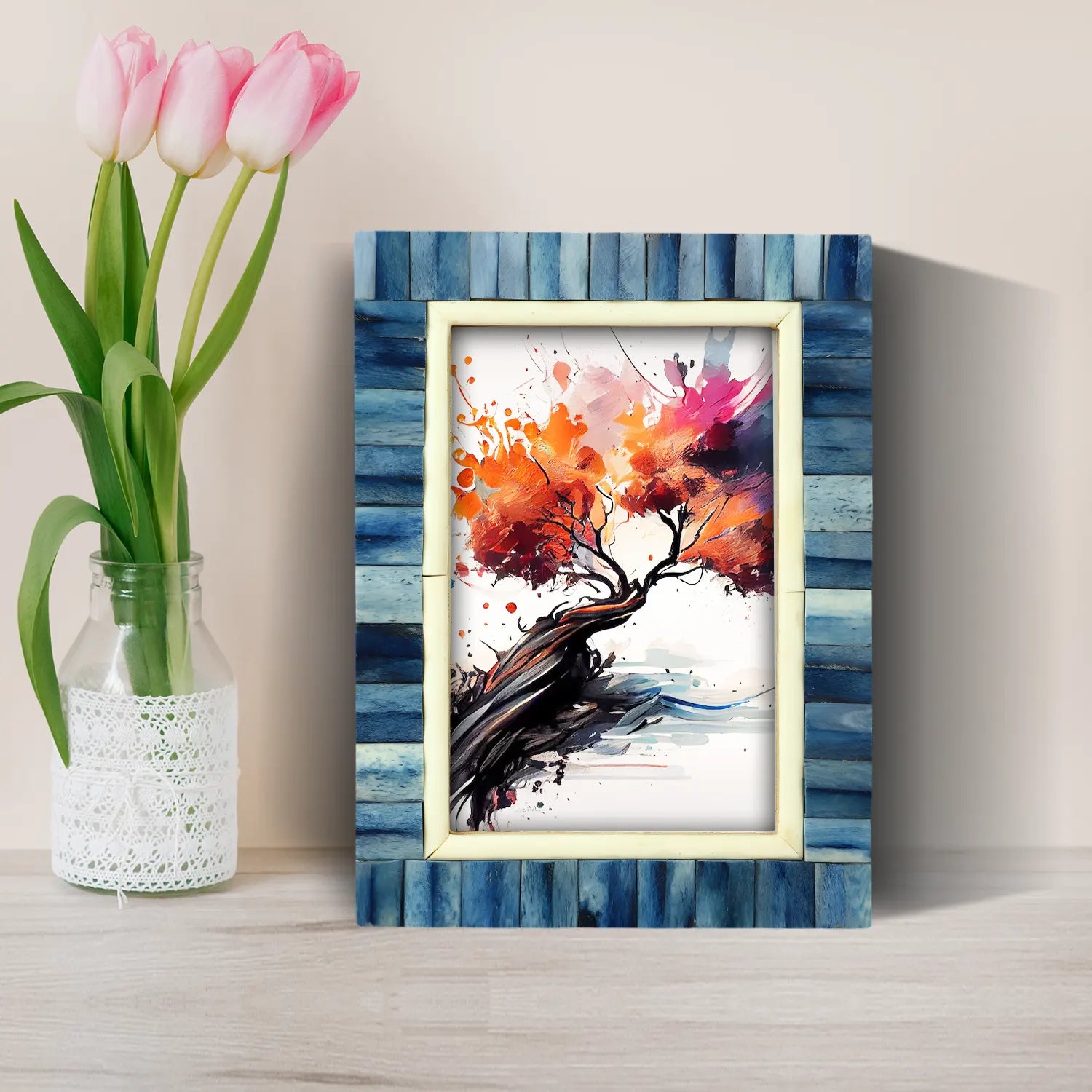 Picture Frame Ivory Ocean Collection Bone Inlay Blue – 4x6 & 5x7