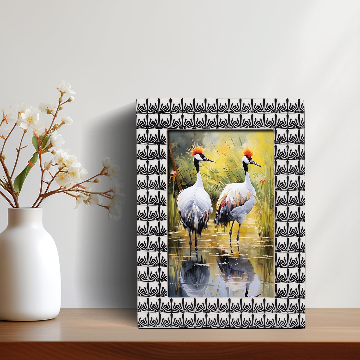 Resin Inlay Handmade Palm Crest Pattern Black & White - 4x6, 5x7