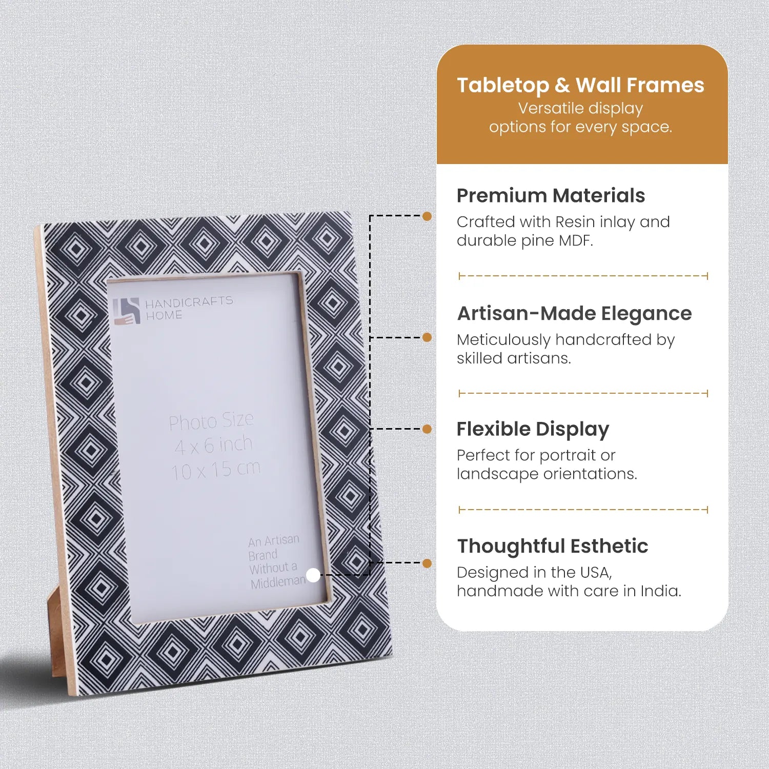 Tribal Black & White Picture Frame- Bone Inlay in 4x6 & 5x7