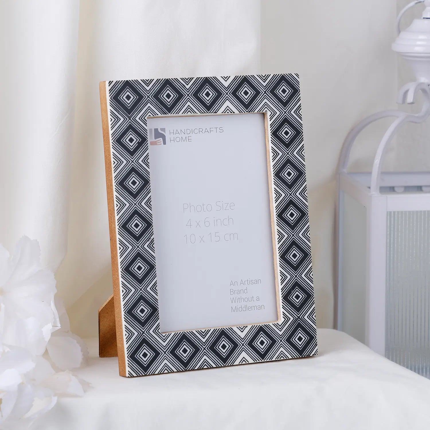 Tribal Black & White Picture Frame- Bone Inlay in 4x6 & 5x7