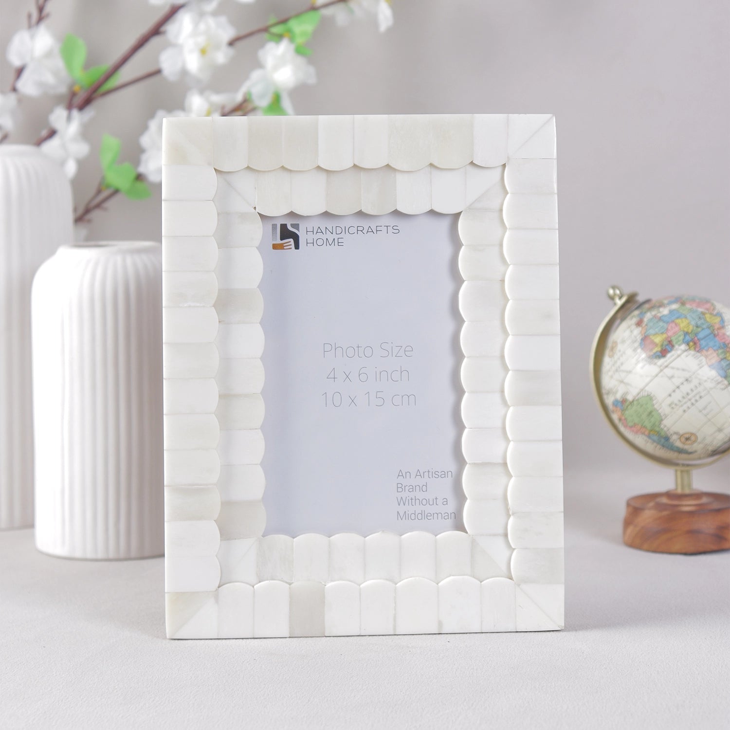 Picture Frame Scalloped Collection Bone Inlay White – 4x6 & 5x7"