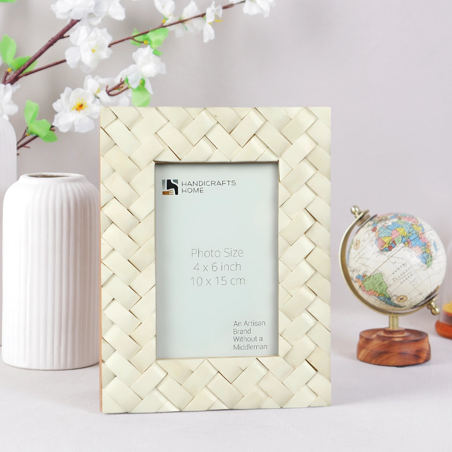 White Bone Inlay Braided Pattern Frame 4x6 & 5x7