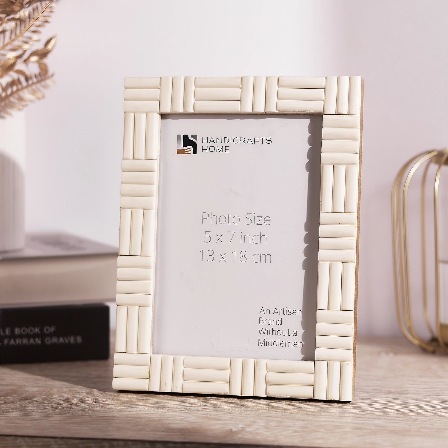 White Bone Brick Pattern Frame 4x6 & 5x7 - Vintage Boho Décor