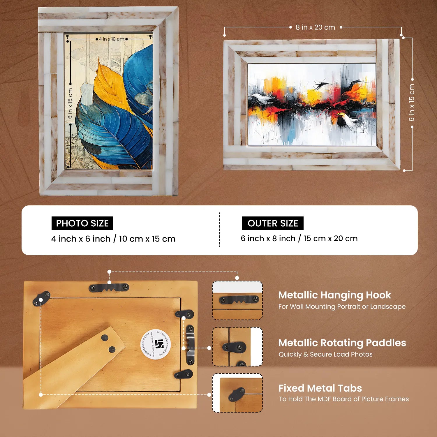Sandstone Bone Inlay Picture Frame -White & Brown in 4x6 & 5x7
