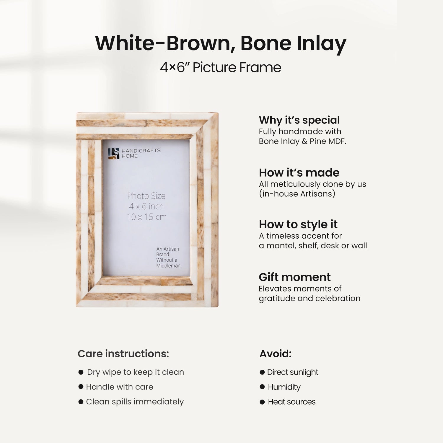 Picture Frame Sandstone Collection Bone Inlay White & Brown – 4x6 & 5x7"