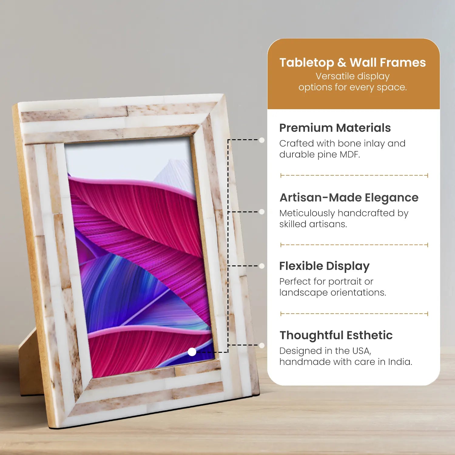 Sandstone Bone Inlay Picture Frame -White & Brown in 4x6 & 5x7