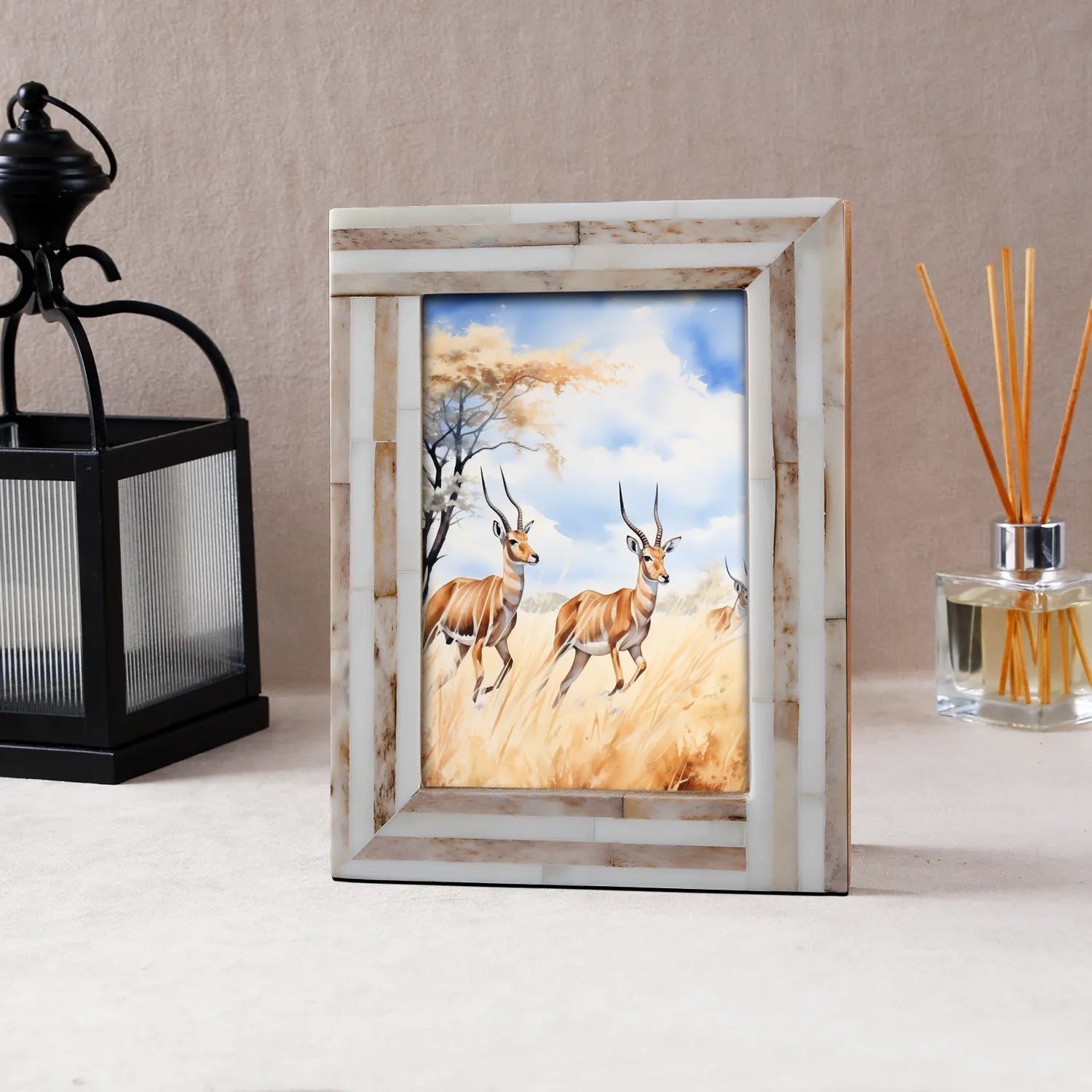 Sandstone Bone Inlay Picture Frame -White & Brown in 4x6 & 5x7