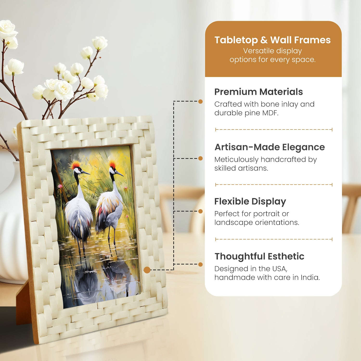 Picture Frame Weave Pattern Collection Bone Inlay White – 4x6 & 5x7"