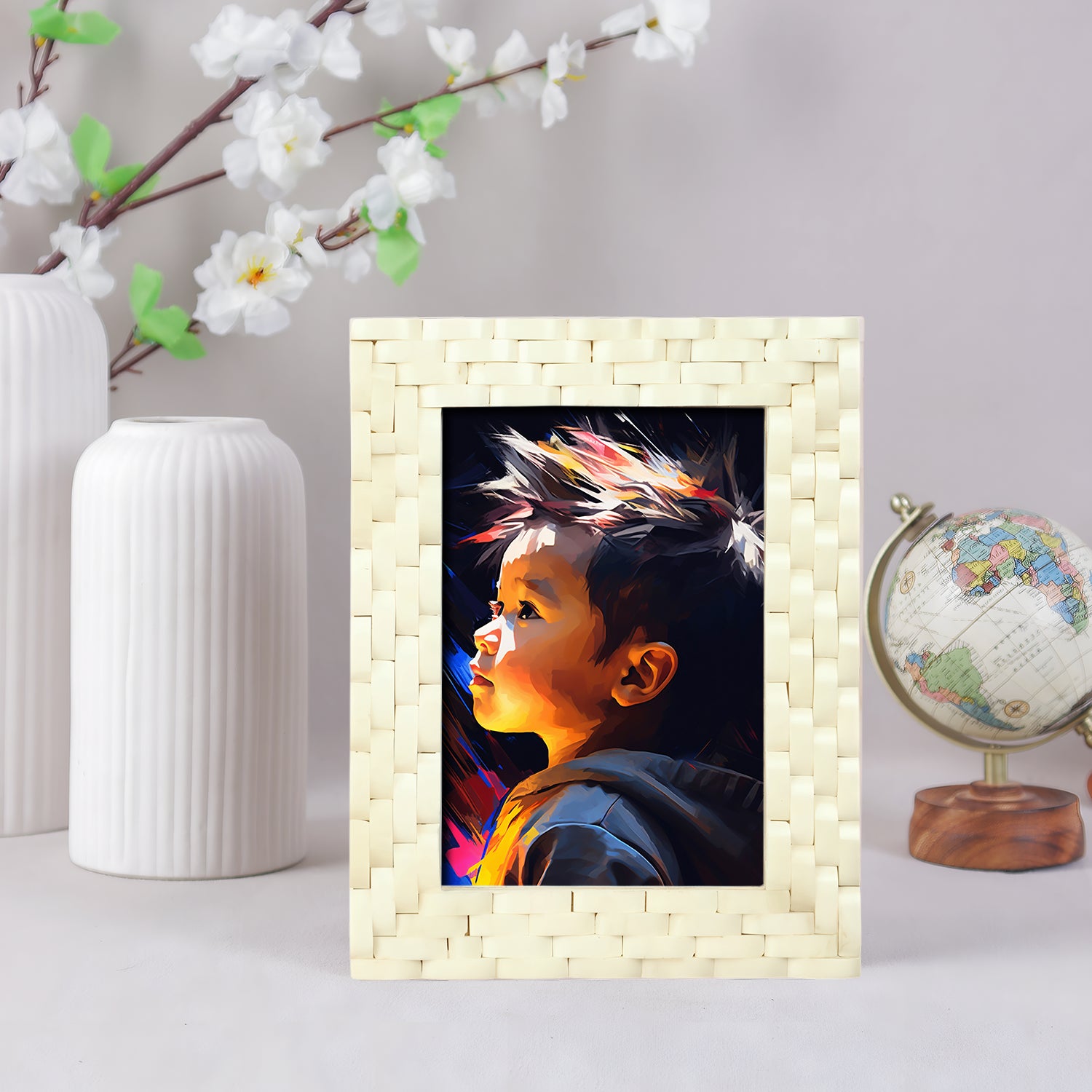 Handmade White Weave Pattern Photo Picture Frame- 4x6 & 5x7