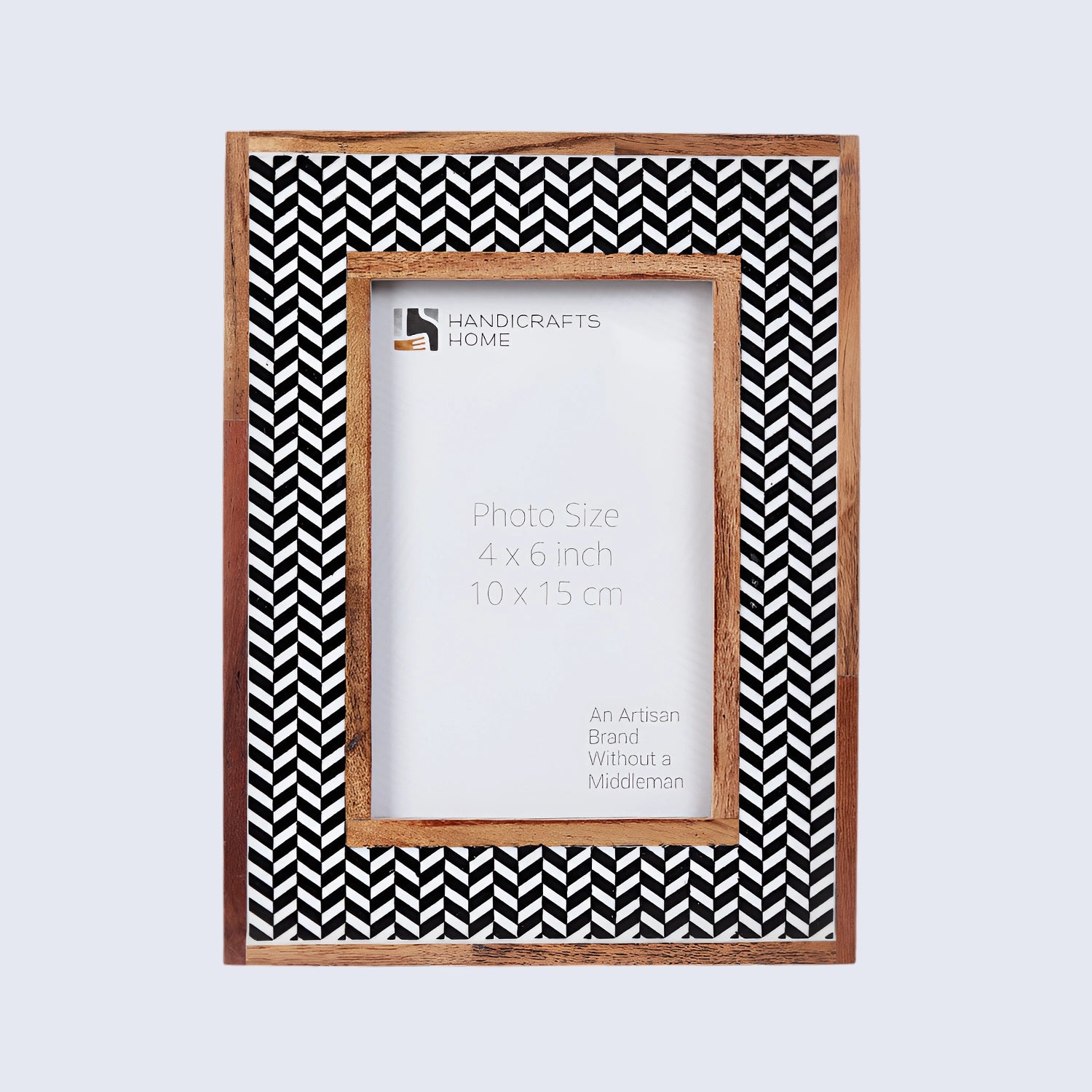 Chevron Herringbone Resin Inlay Picture Frame with Wooden Border, Black & White