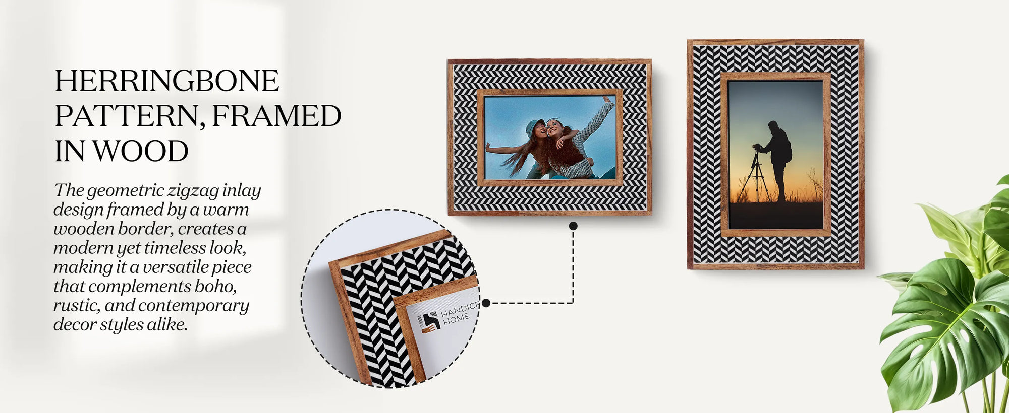 Chevron Herringbone Resin Inlay Picture Frame with Wooden Border, Black & White