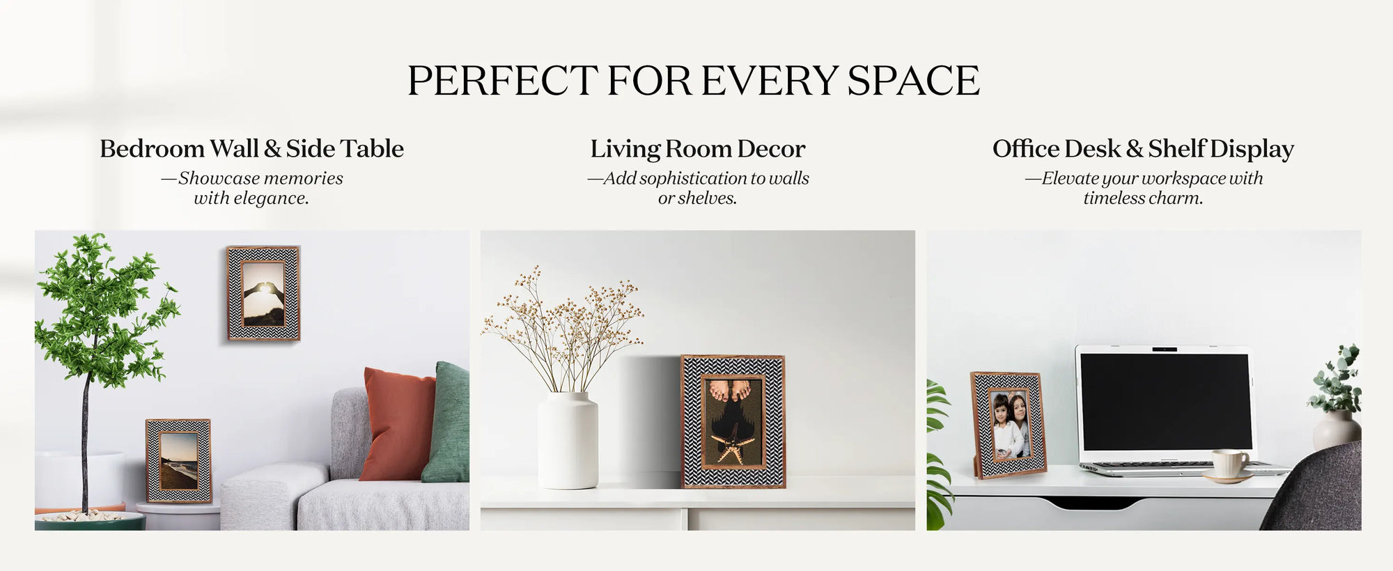 Chevron Herringbone Resin Inlay Picture Frame with Wooden Border, Black & White