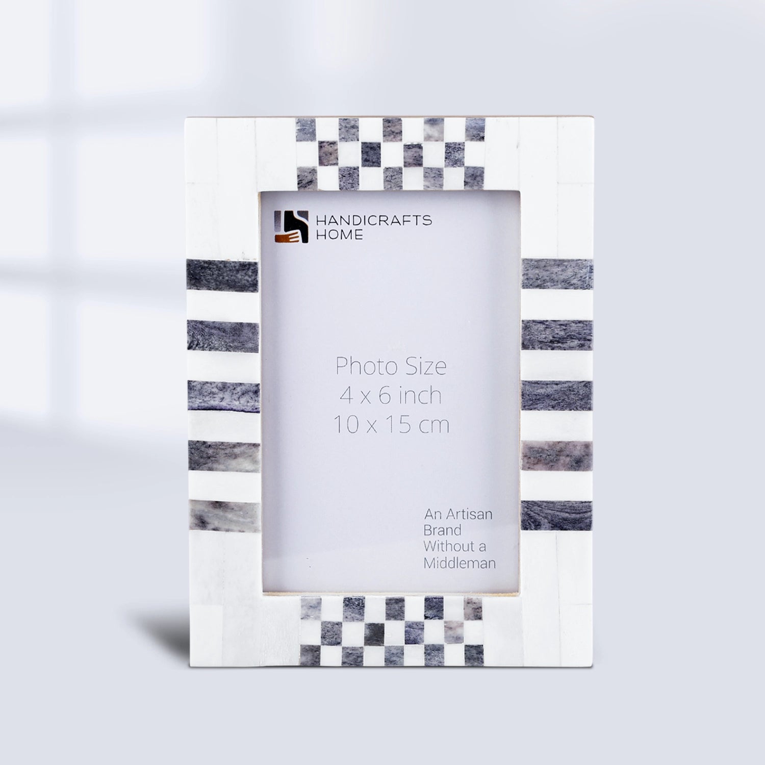 Picture Frame Check Stripe Collection Bone Inlay Grey & White – 2 Sizes