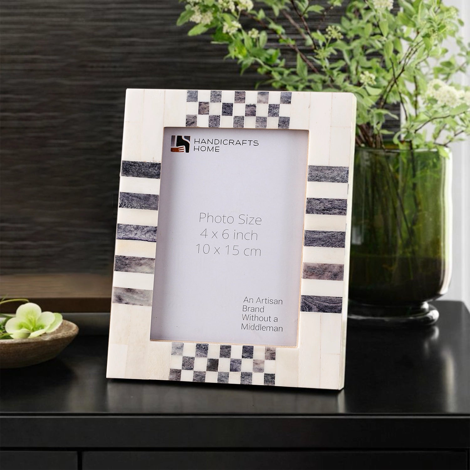 Picture Frame CheckStripe Collection Bone Inlay Grey & White – 2 Sizes