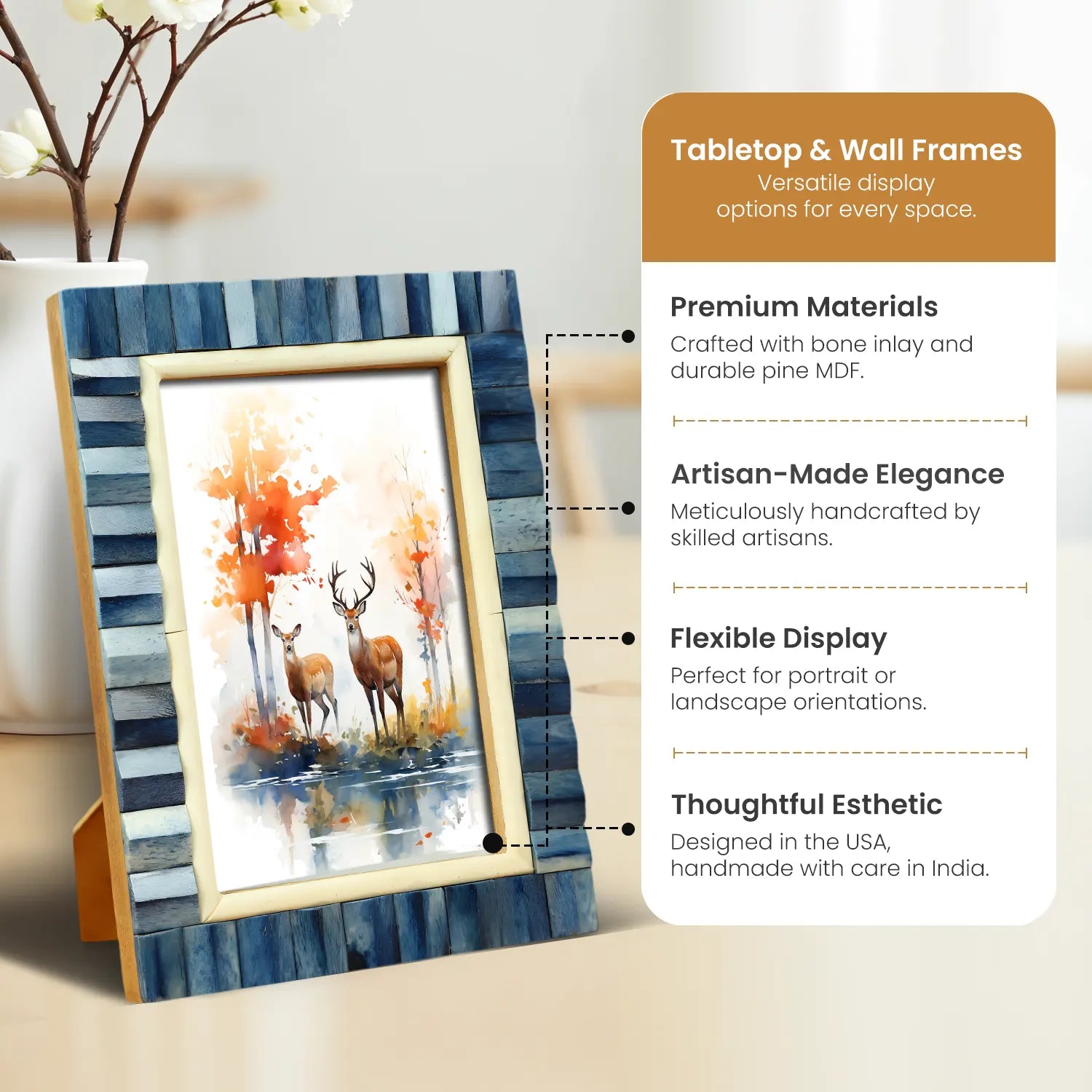 Picture Frame Zellij Collection Bone Inlay Blue Ivory Ocean – 4x6 & 5x7"