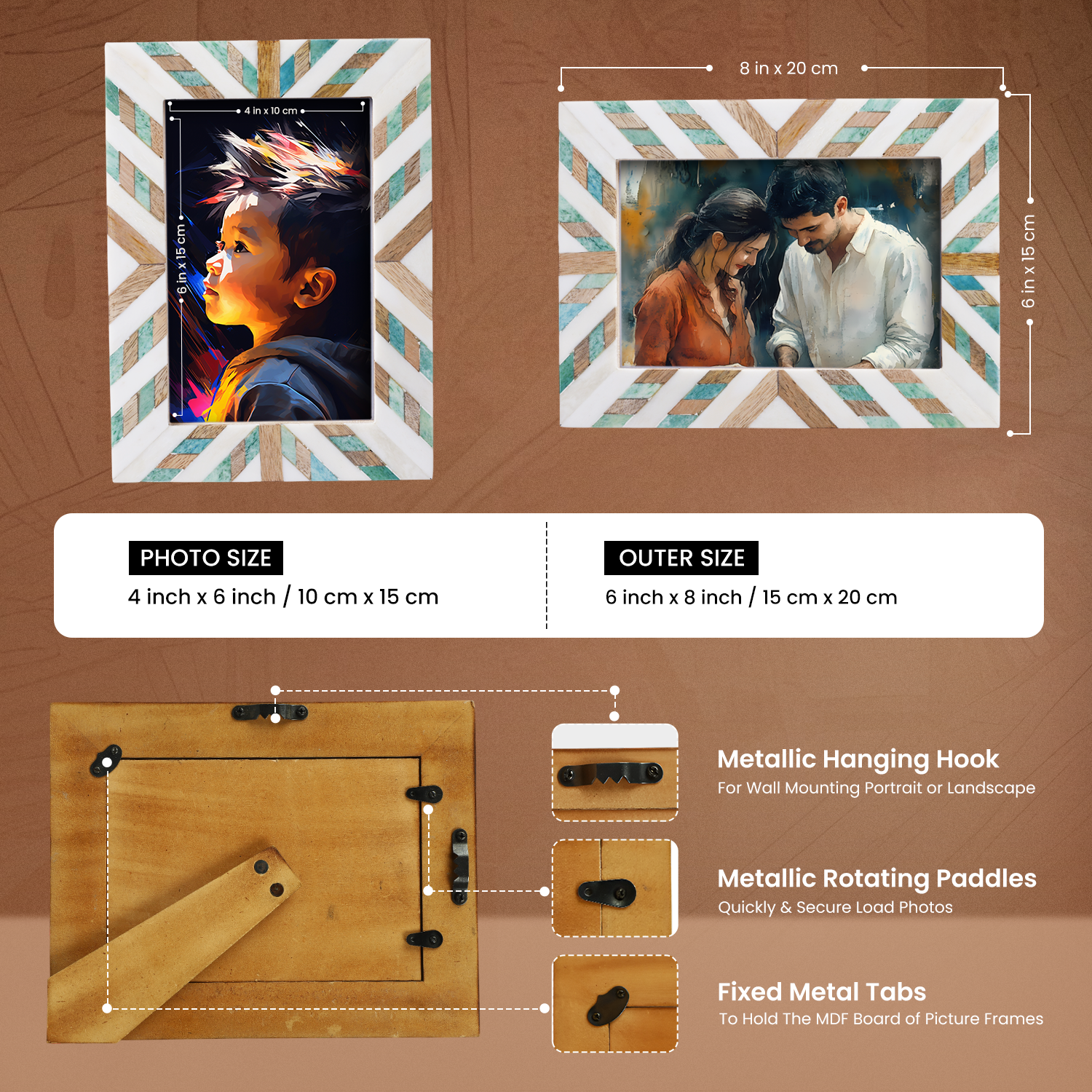 Hypno Saga White & Green Picture Frame- Bone Inlay & Wood in 4x6 & 5x7