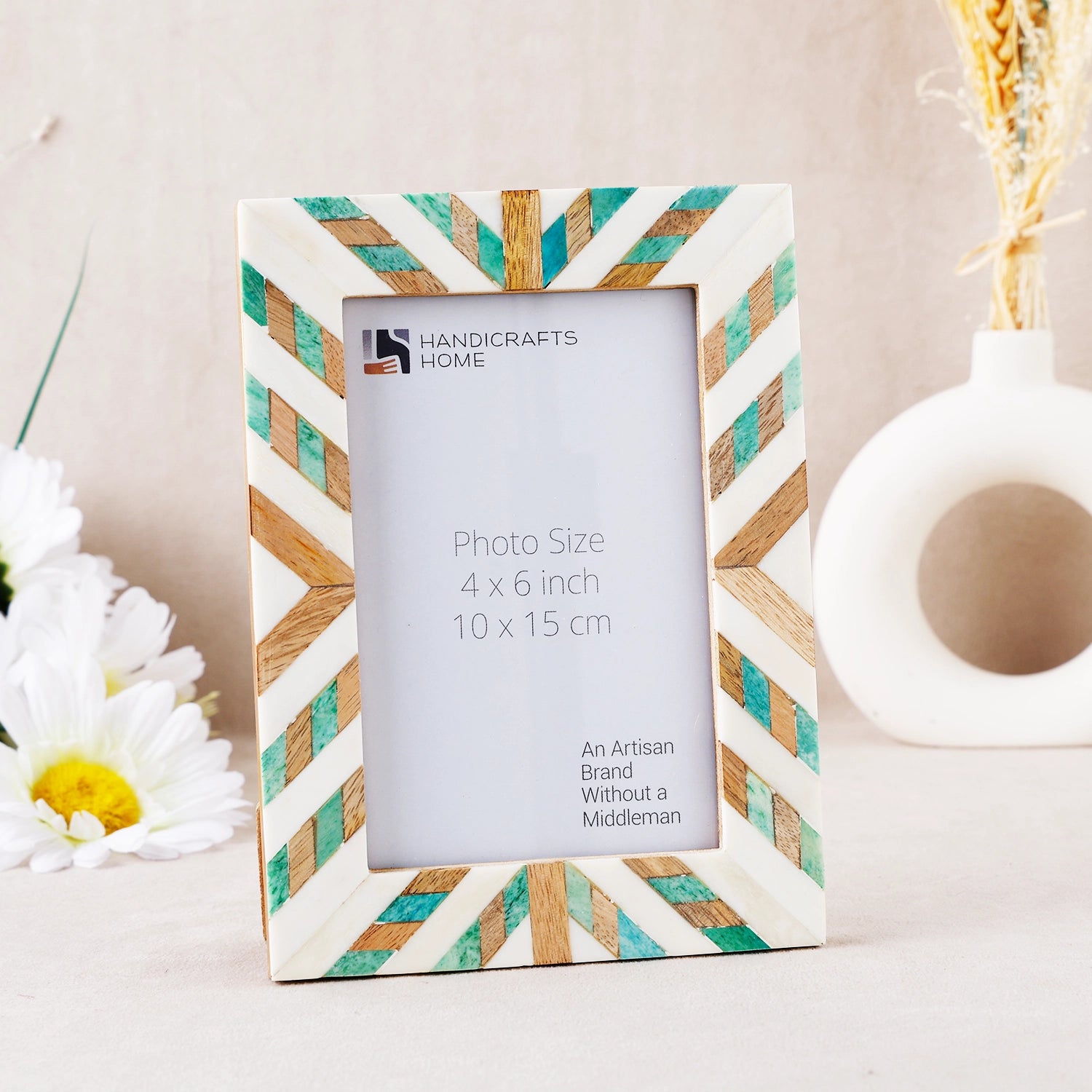 Hypno Saga White & Green Picture Frame- Bone Inlay & Wood in 4x6 & 5x7