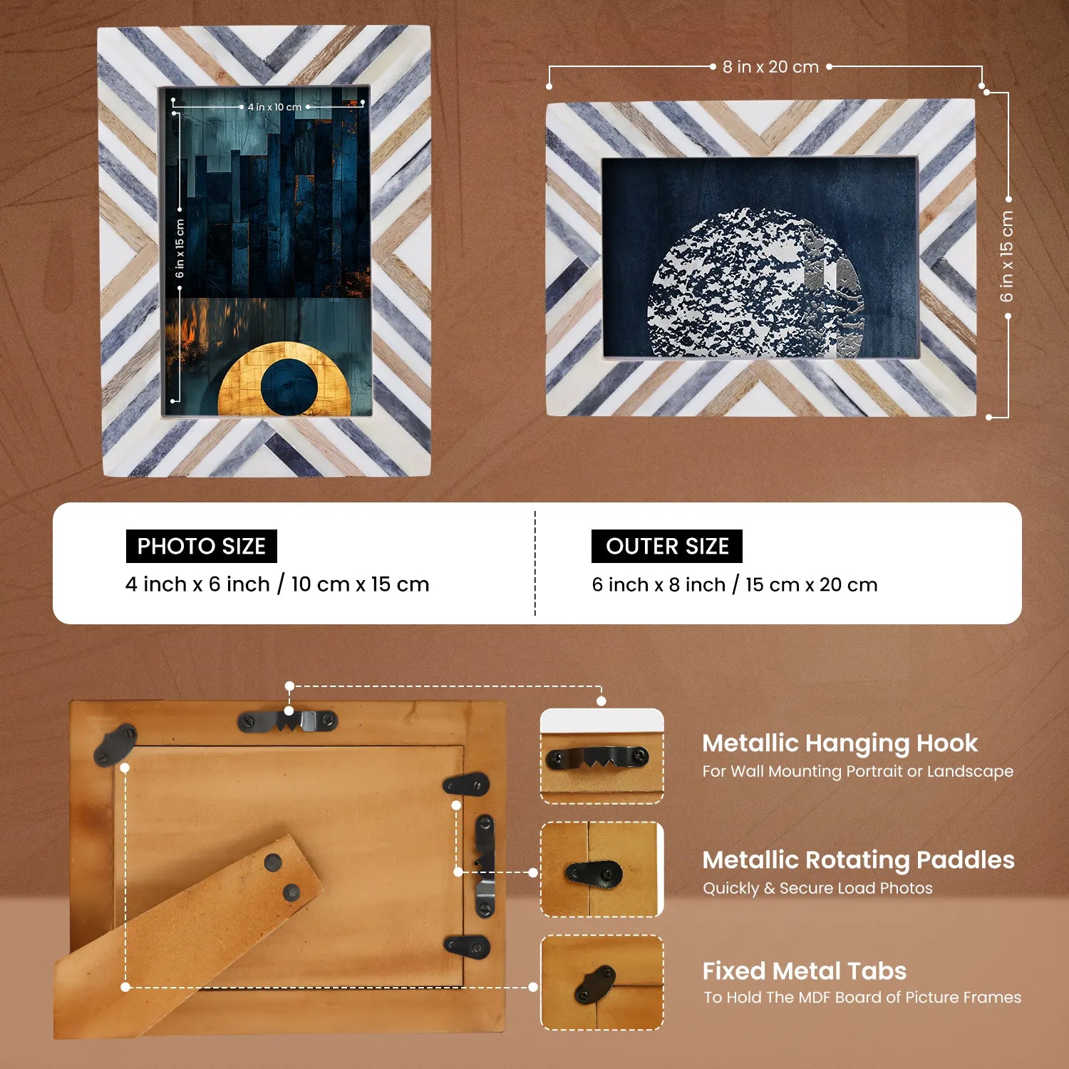 Hypno Dusk Grey & Brown Picture Frame- Bone Inlay & Wood in 4x6 & 5x7