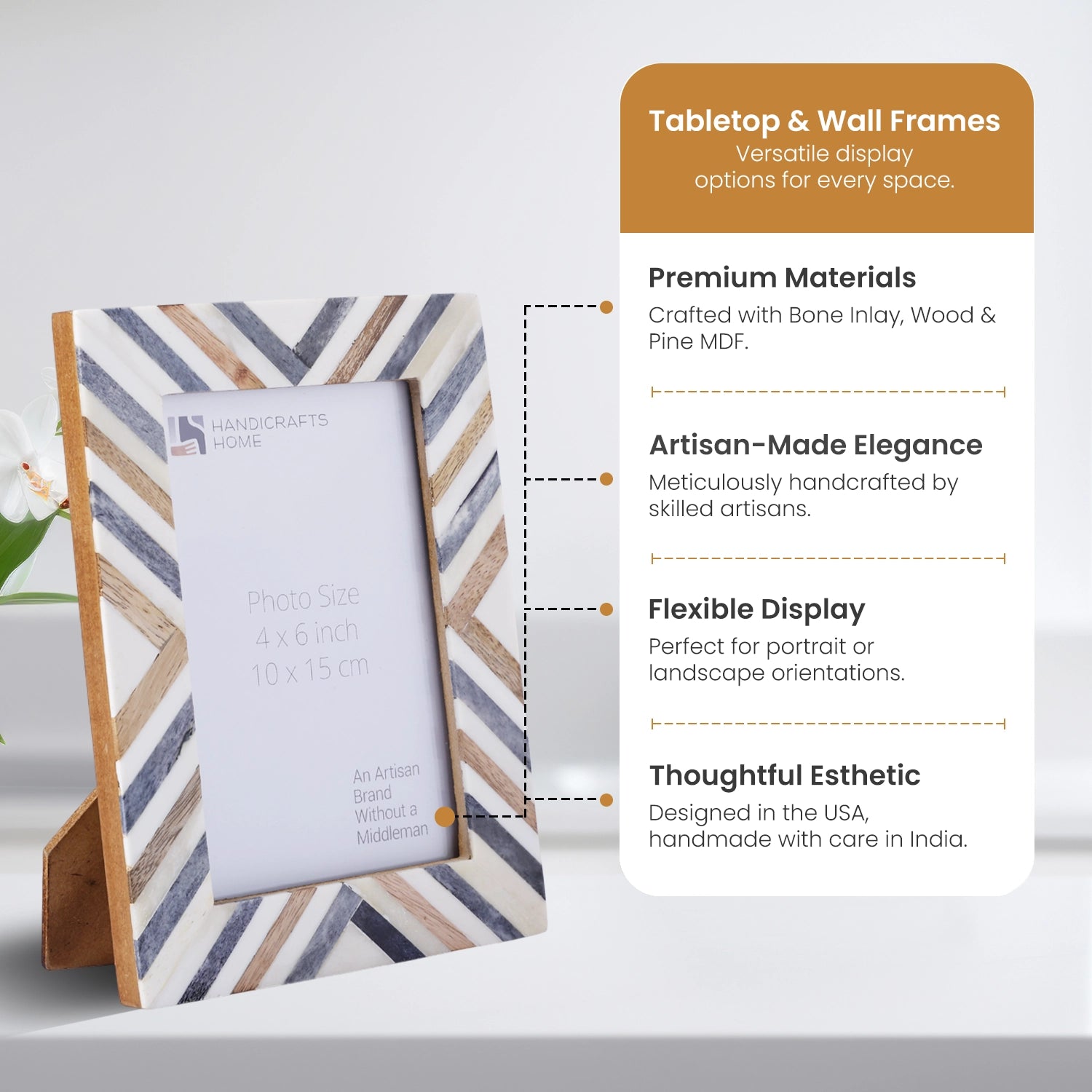 Hypno Dusk Grey & Brown Picture Frame- Bone Inlay & Wood in 4x6 & 5x7