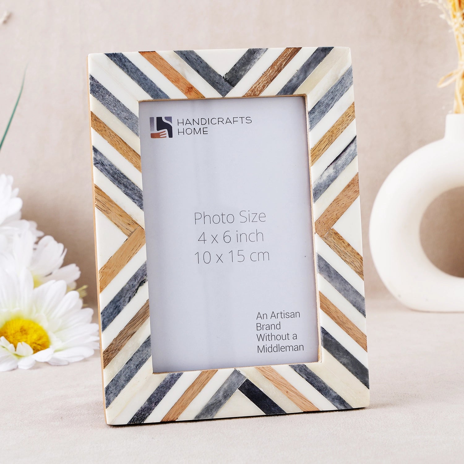 Hypno Dusk Grey & Brown Picture Frame- Bone Inlay & Wood in 4x6 & 5x7