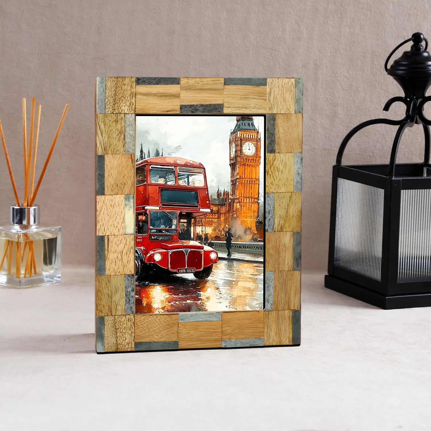 Stonewood Grey Brown Picture Frame Bone Inlay- 4x7 & 5x7